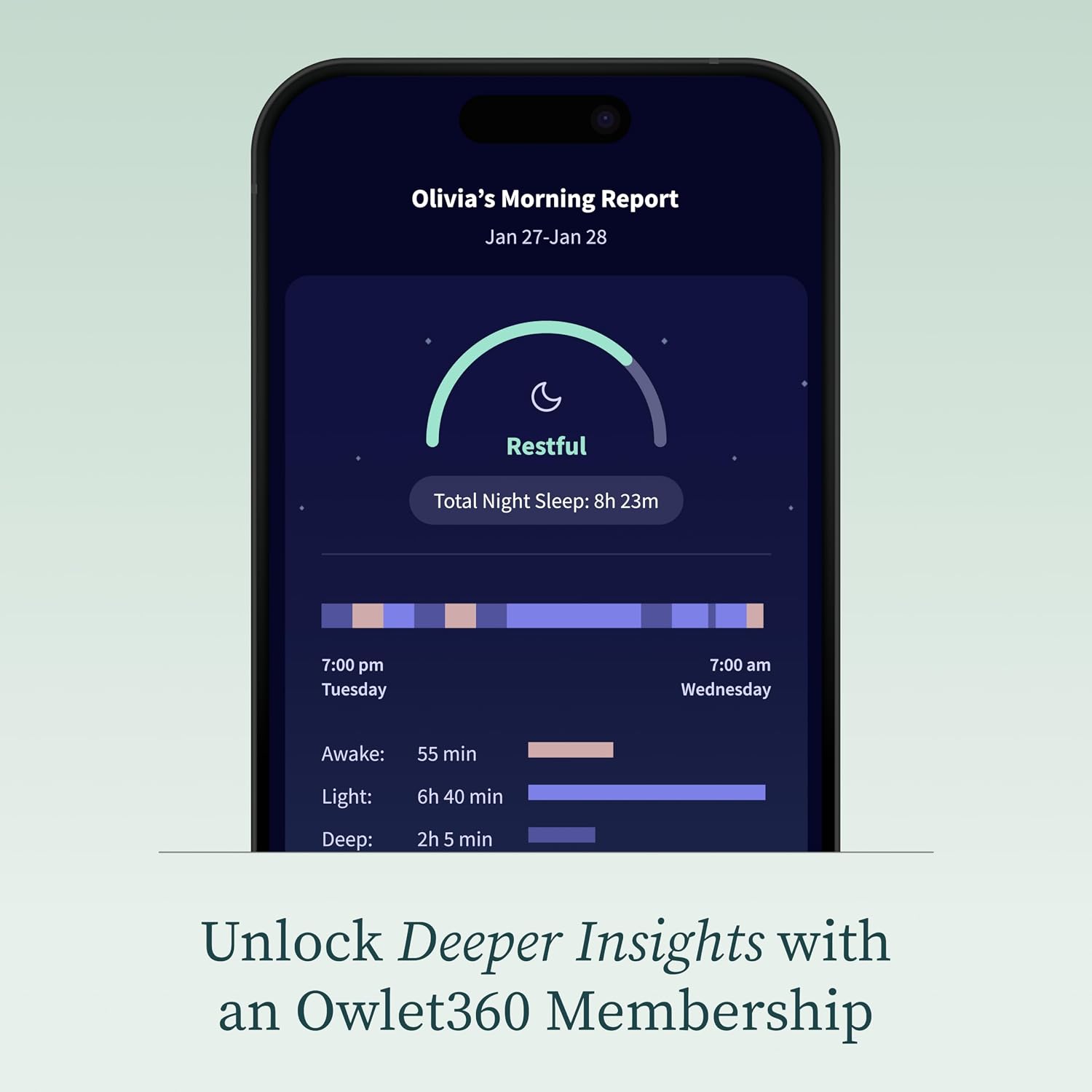 Owlet Dream Sock - Smart Baby Monitor View Heart Rate and Average Oxygen O2 as Sleep Quality Indicators. Wakings, Movement, and Sleep State. Digital Sleep Coach and Sleep Assist Prompts - Mint