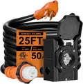 25FT 50 Amp Generator Cord with Pre-Drilled Power Inlet Box,Heavy Duty Generator Power Cord 4 Prong,125/250V,NEMA 14-50P Male to SS2-50R & CS6364,Waterproof,ETL Listed,Home/RV Power Supply