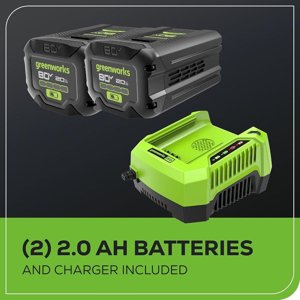 Greenworks 80V 21' Brushless Cordless (Push) Lawn Mower (75+ Compatible Tools), (2) 2.0Ah Batteries and 30 Minute Rapid Charger Included