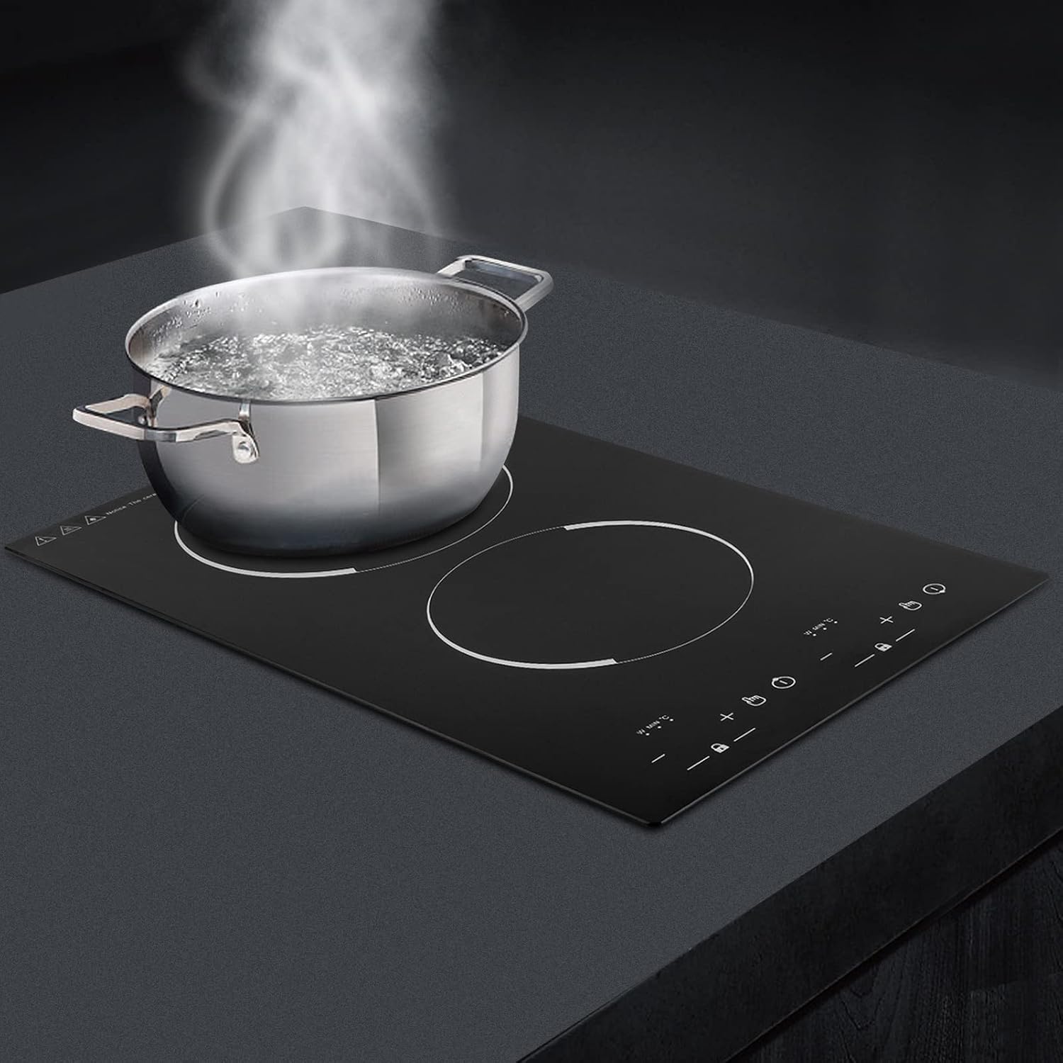 Electric Cooktop 2 Burner, Portable Induction Cooker with Burner Independent Control, Ultrathin Body,9 gears Temperature, 1200W+1100W-Multiple Power Levels, 110V-120V (Suitable for Pot 10.24in)