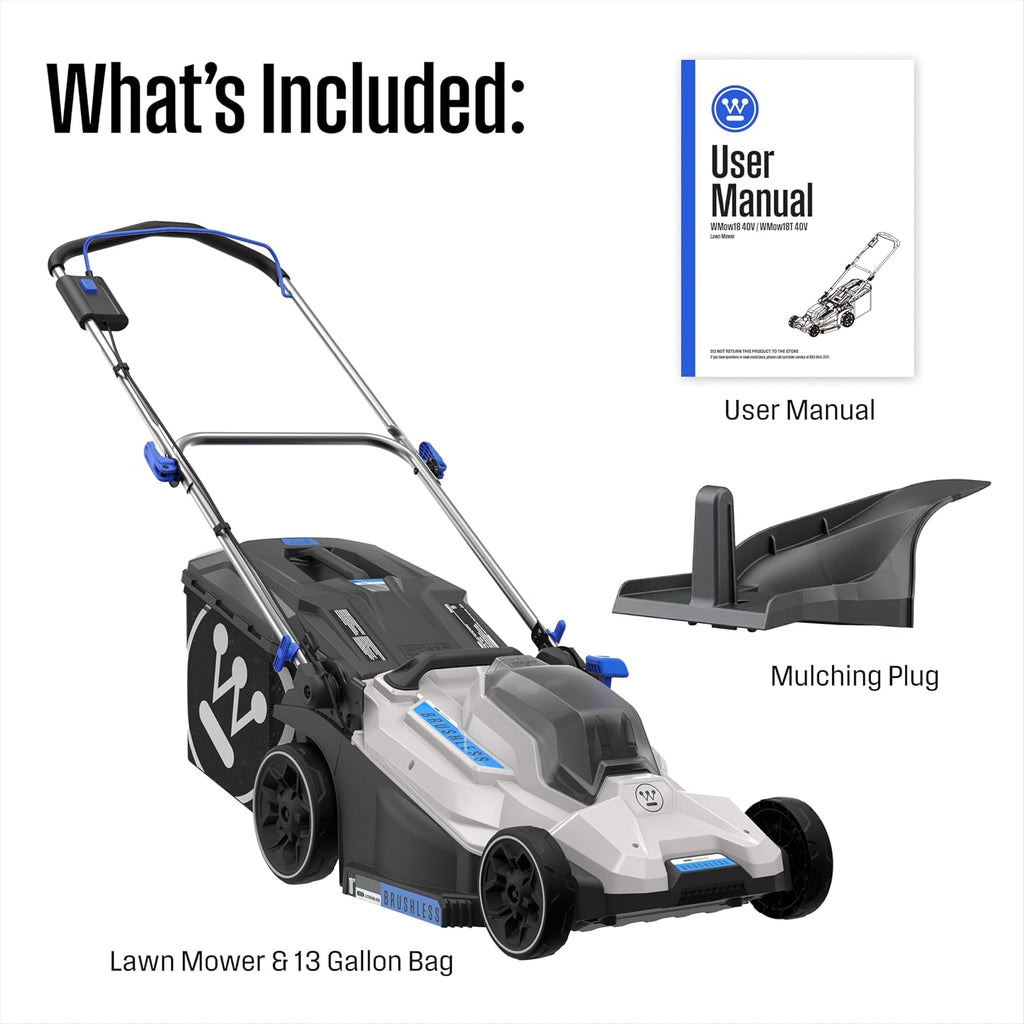 Westinghouse 40V 18 Inch Cordless (Push) Lawn Mower, Tool Only, 6 Height Positions, Up to 3100 RPM