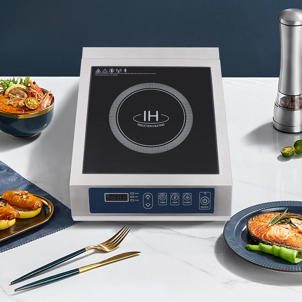 Portable Induction Cooktop,14' Shatter-Proof Ceramic Glass, 9' Heating Coil, 13 Temp Levels up to 460°F, Commercial Range Countertop Burner with Sensor Touch and LCD Screen