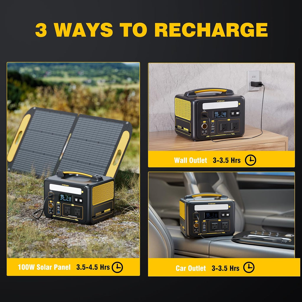 VTOMAN Jump 600X Portable Power Station with 200W Solar Panel, 299Wh Solar Generator with 600W AC Outlets (Surge 1200W) for Outdoor Camping, Vehicle Emergency, Electric Backup, RV, Power Outages