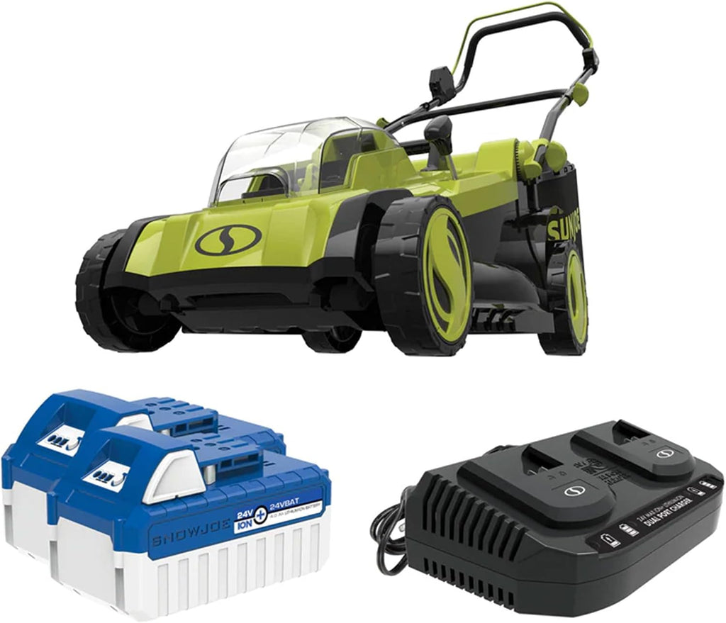 Sun Joe Cordless Electric Push Lawn Mower with 6-Position Height Adjustment, 11-Gal Bag, 17-Inch Cutting Width - Heavy-Duty Yard Trimmer for Gardening Care and Maintenance, 24V-X2-17LM