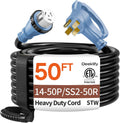 50FT 50 Amp Generator Cord, NEMA 14-50P/SS2-50R Heavy-Duty 4 Conductors Cable, Pure Copper STW RV Extension Cord, Female Plug with Twist Lock, Suitable for RV or Camper, ETL Listed