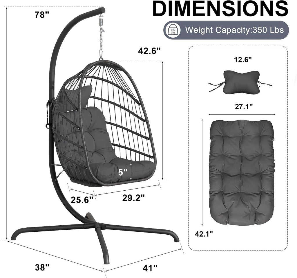 FINCATI Patio Swing Egg Chair with Stand,350lbs Egg Hanging Chair with Stand, Hammock Egg Chairs with Cushion for Outdoor Bedroom Balcony Dark Grey
