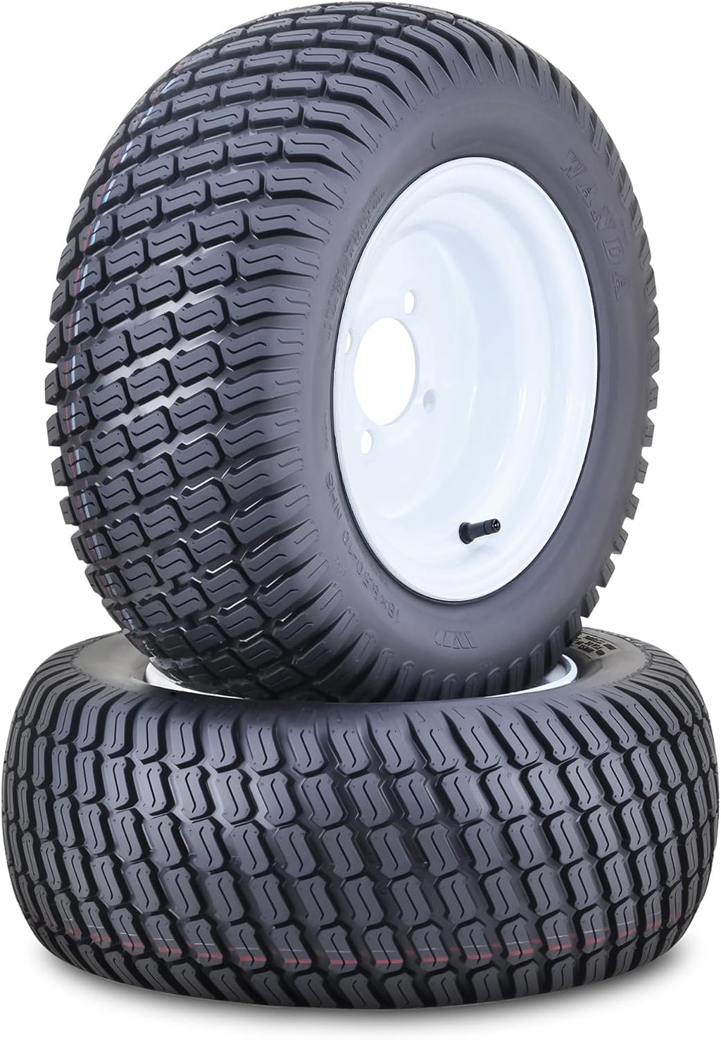 WANDA Lawn Mower Tractor Tire Wheel Assembly 18X8.5-10 4-Ply with 4 Lugs on 4' PCD White Wheel-13029,SET 2