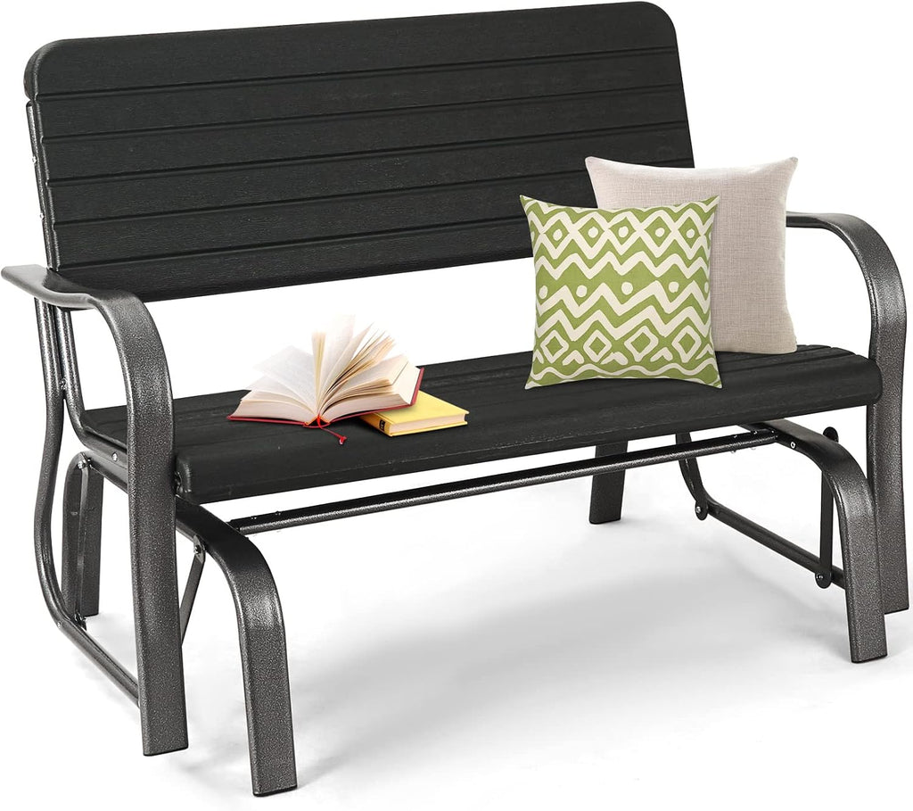 Tangkula Outdoor Glider Bench, Porch Glider Loveseat Swing Bench with w/Steel Frame, 2-Seat Rocking Chair for Porch, Garden, Backyard, Lawn (Dark Green)