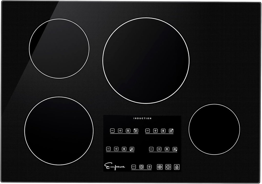 Empava 30 Inch Built-In Electric Induction Cooktop, 4 Zone Smooth Glass Surface, Touch Sensor Control, Power Boost, Child Lock, Timer Function, Hardwired Kitchen Appliance