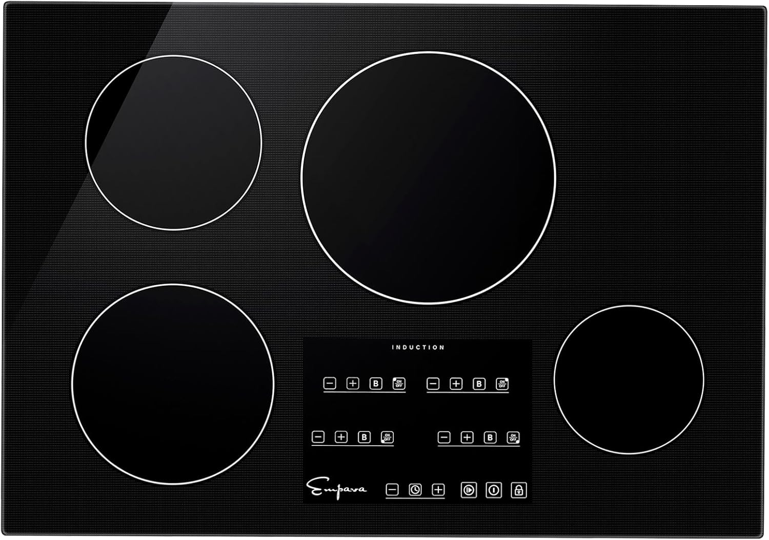 Empava 30 Inch Built-In Electric Induction Cooktop, 4 Zone Smooth Glass Surface, Touch Sensor Control, Power Boost, Child Lock, Timer Function, Hardwired Kitchen Appliance