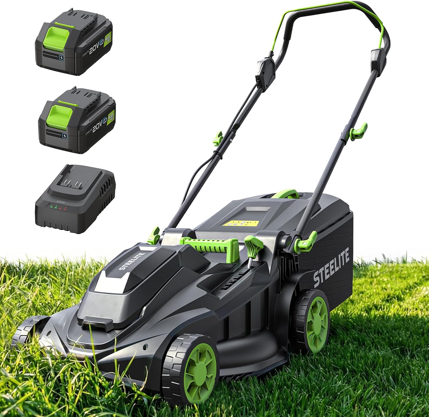 STEELITE 40V(2x20V) 17 Inch Electric Lawn Mower, Brushless Mower with 6-Height Adjustment for Medium and Small Yard Care, 2-in-1 Bagging & Mulching, Includes 2X 4.0Ah Batteries & Charger