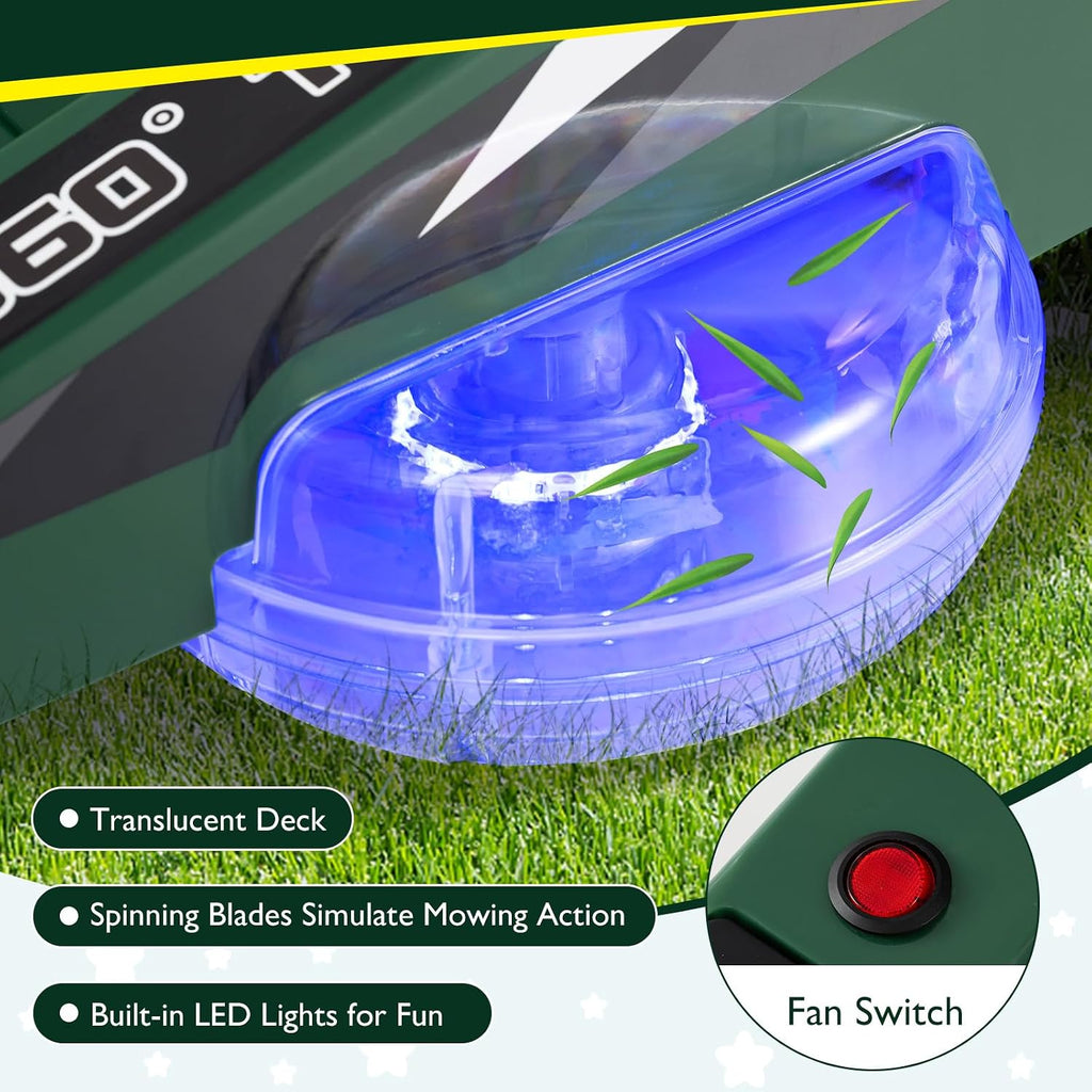 Costzon Ride on Lawn Mower for Kids, 12V Toddler Electric Car with 360° Twist and Turn, Dual Control Sticks, LED Lights, Outdoor Ride on Toy Gift for Boys & Girls Aged 3-8 (Dark Green)