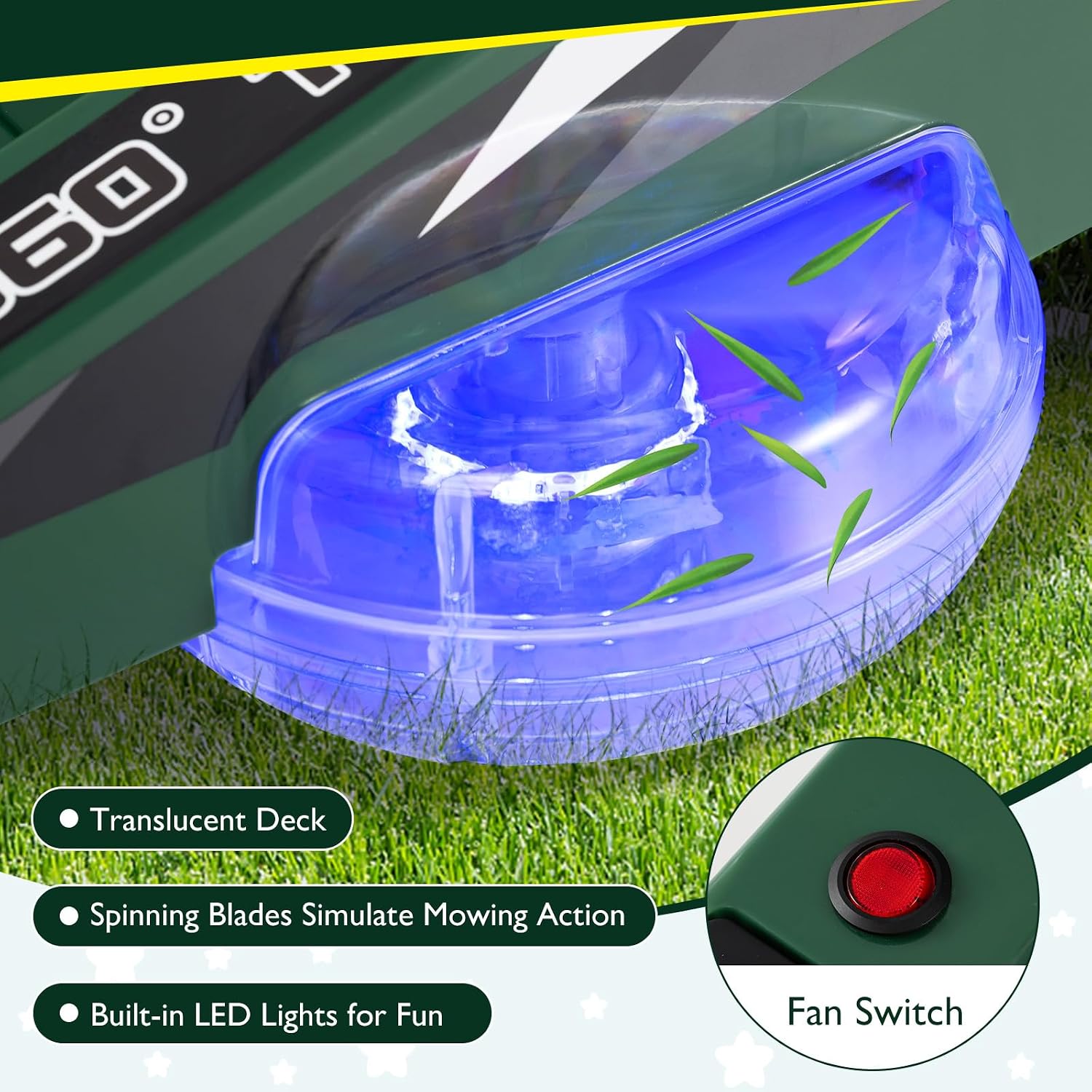 Costzon Ride on Lawn Mower for Kids, 12V Toddler Electric Car with 360° Twist and Turn, Dual Control Sticks, LED Lights, Outdoor Ride on Toy Gift for Boys & Girls Aged 3-8 (Dark Green)