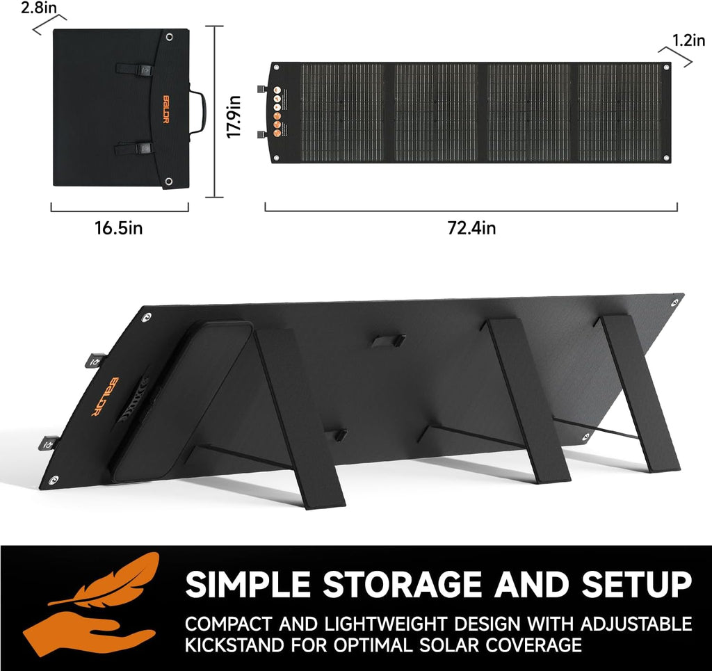 BALDR 120W Portable Solar Panel for Jackery/ECOFLOW/Flashfish/ROCKPALS Power Station Generator, Foldable Solar Cell Charger with USB Ports & PD Output for Camping, Off Grid Living. Black