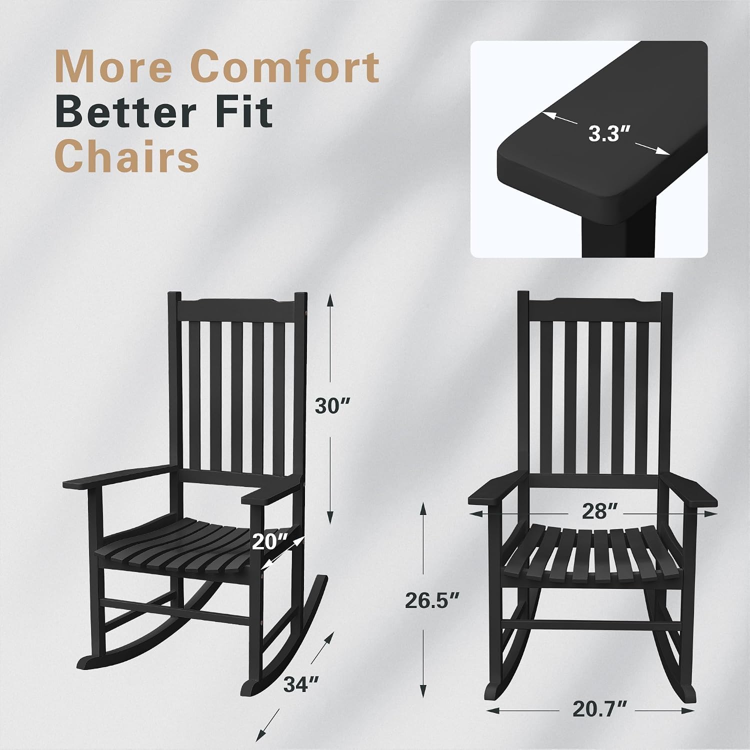 Greesum Outdoor Rocking Chair, Acacia High Back Oversized All-Weather Lounge Rocker with 320 lbs of Support for Patio, Garden, Deck, Porch,Black