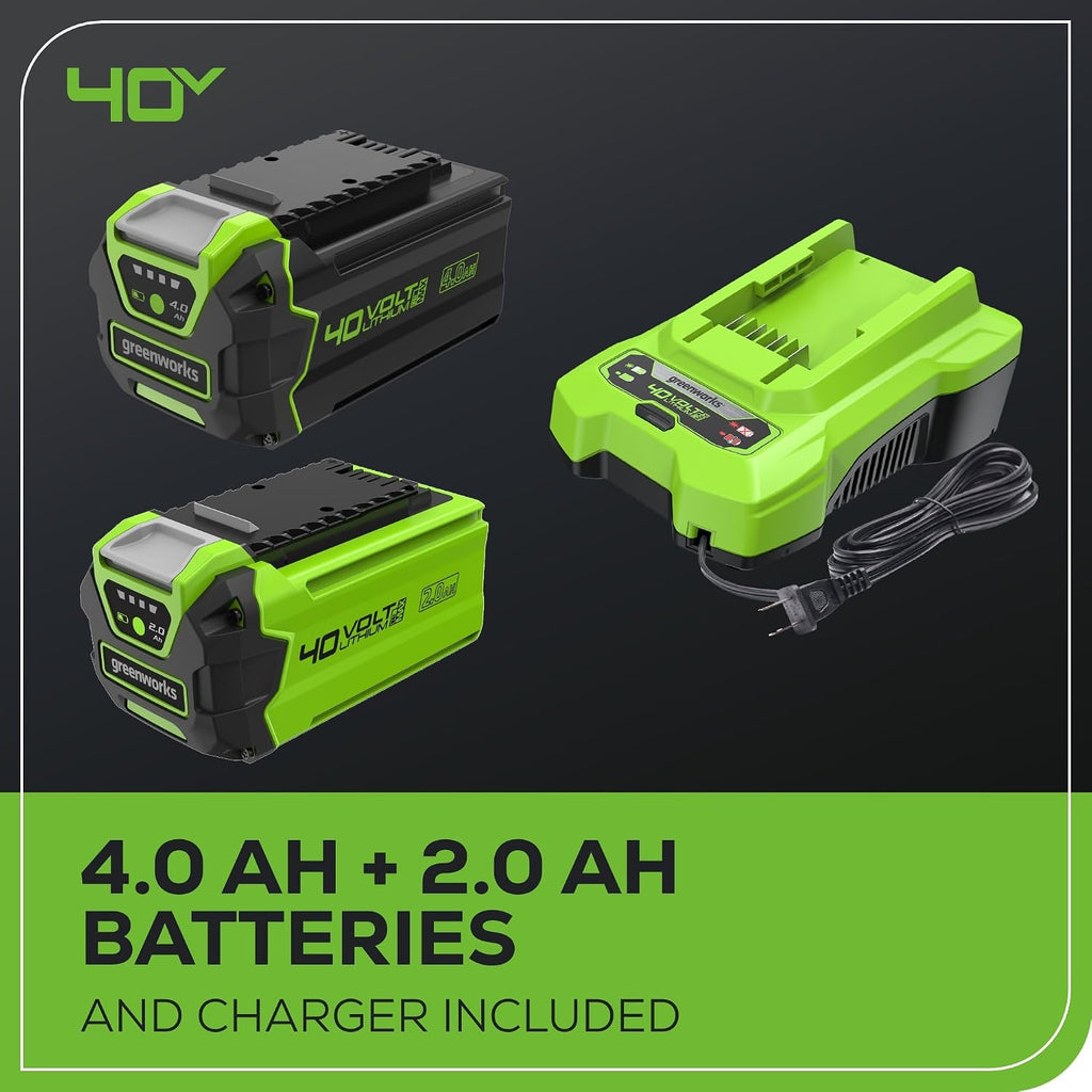 Greenworks 40V 20' Twin Blade Mower, 4.0Ah + 2.0Ah Battery