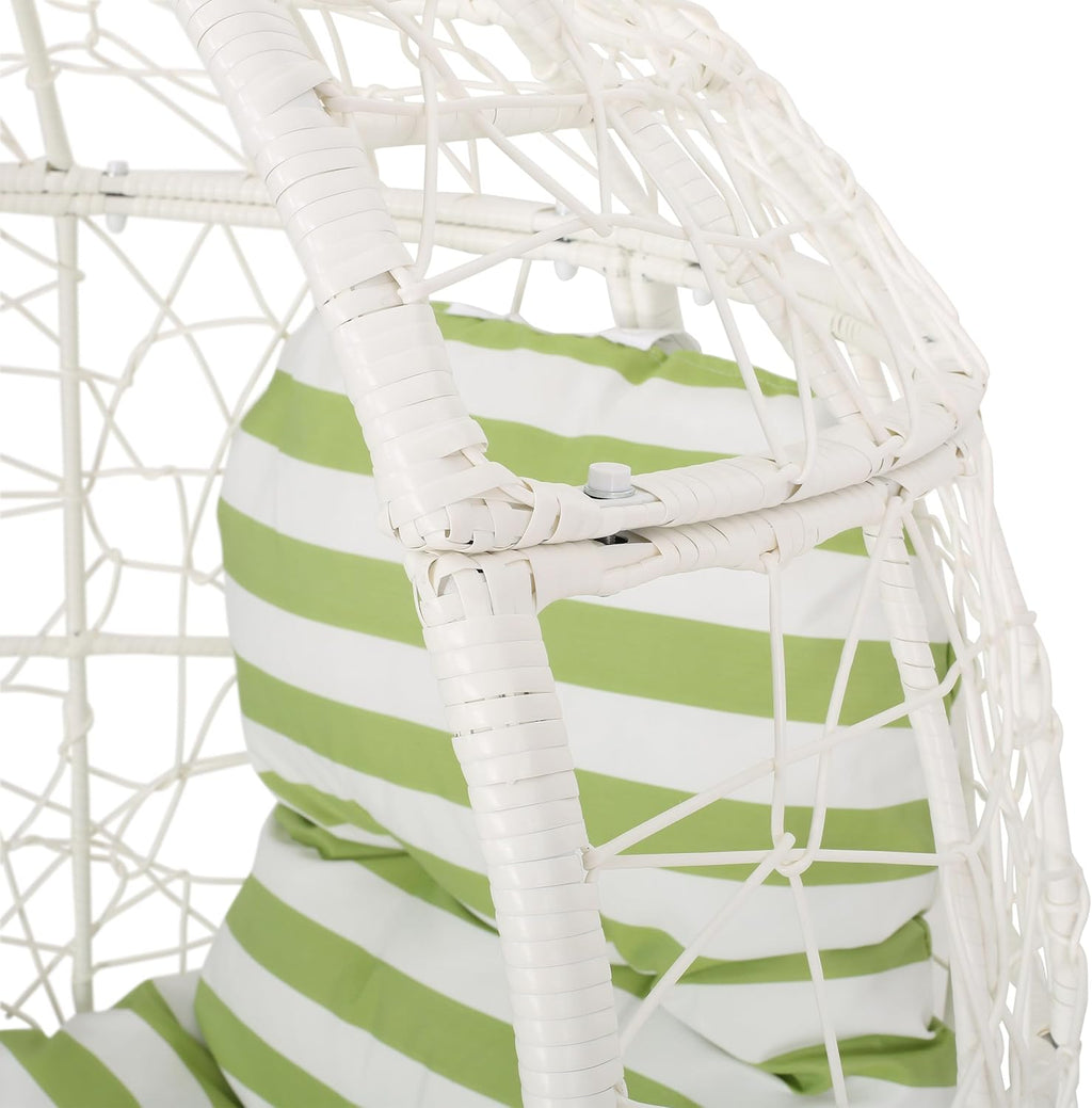 Wicker Egg Chair, Wicker Lounge Chair with Water Resistant Cushion, Indoor Outdoor Lounger for Patio, Backyard, Living Room (White)