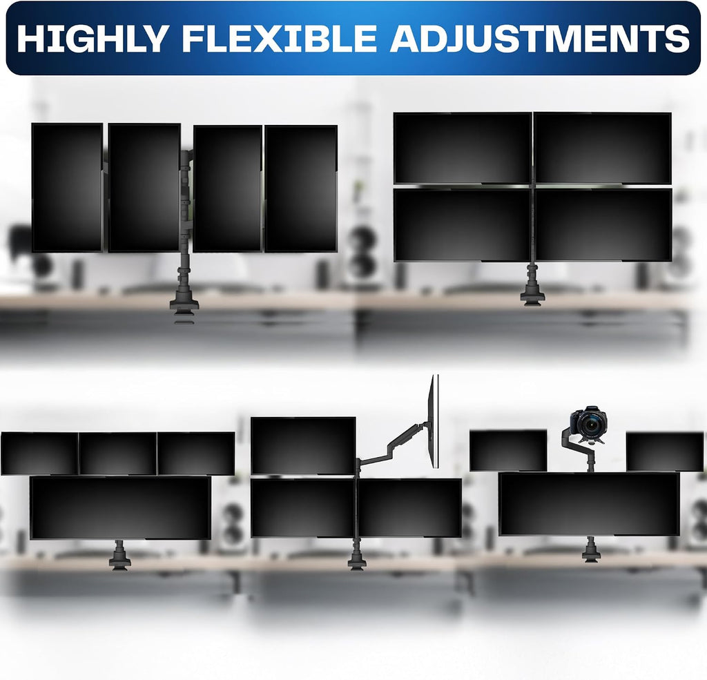 VIVO Pneumatic Arm Quad Ultrawide Monitor Extra Tall Desk Mount for Up to 49 inch Screens Individual Arm Capacity, Max 38 inch Screens for 4 Ultra Wides Up to 44 lbs, Black, STAND-V400D