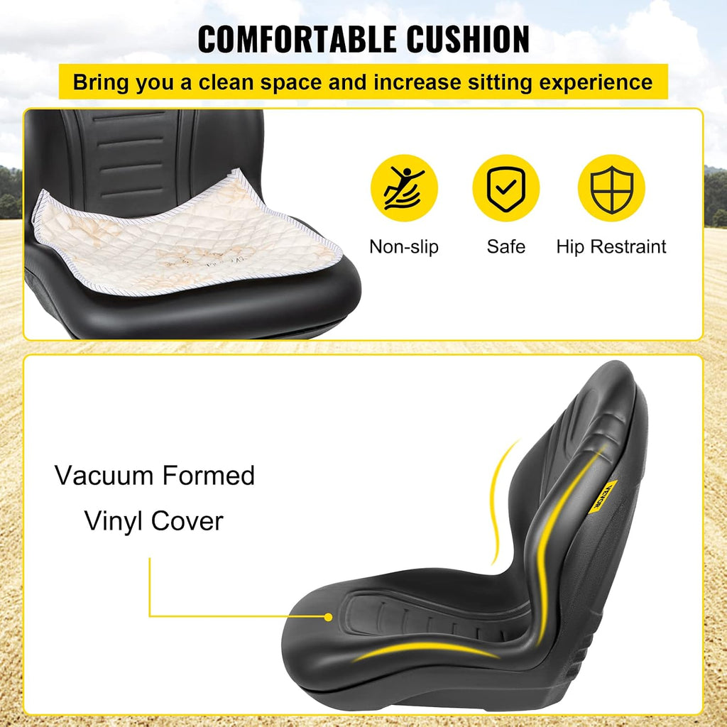 VEVOR Universal Tractor Seat Replacement 2 Pcs Compact High Back Mower Seat, Black Vinyl Forklift Seat, Central Drain Hole Skid Steer Seat with Mounting Bolt Patterns of 8' x 11.5' & 11.25' x 11.5'