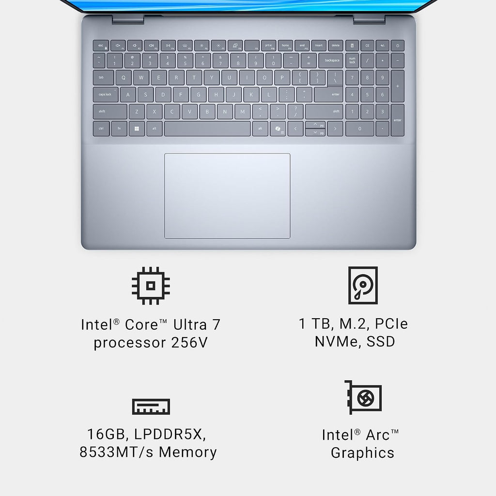Dell 16 Plus Laptop DB16250-16.0-inch 16:10 2.5K (2560x1600) Display, Intel Core Ultra 7 256V, 16GB LPDDR5X Memory, 1TB SSD, Arc Graphics, Backlit Copilot Key Keyboard, Windows 11 Home