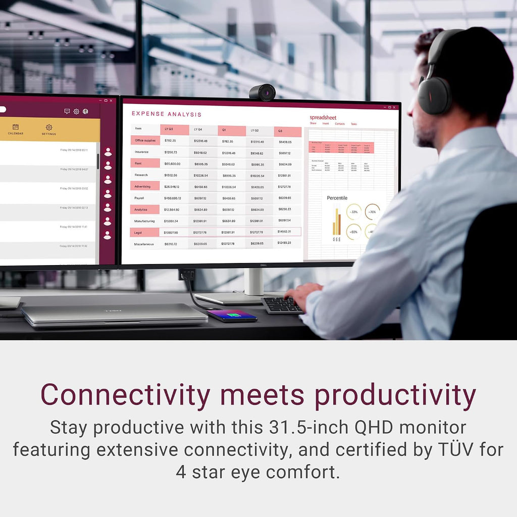 Dell Pro 32 Plus QHD USB-C Hub Monitor P3225DE - 31.5-inch QHD (2560x1440) 100Hz 8ms Display, USB-C/HDMI/DisplayPort Connectivity, Height/Swivel/Pivot/Tilt Adjustment, 4 Star TÜV Eye Comfort - Black