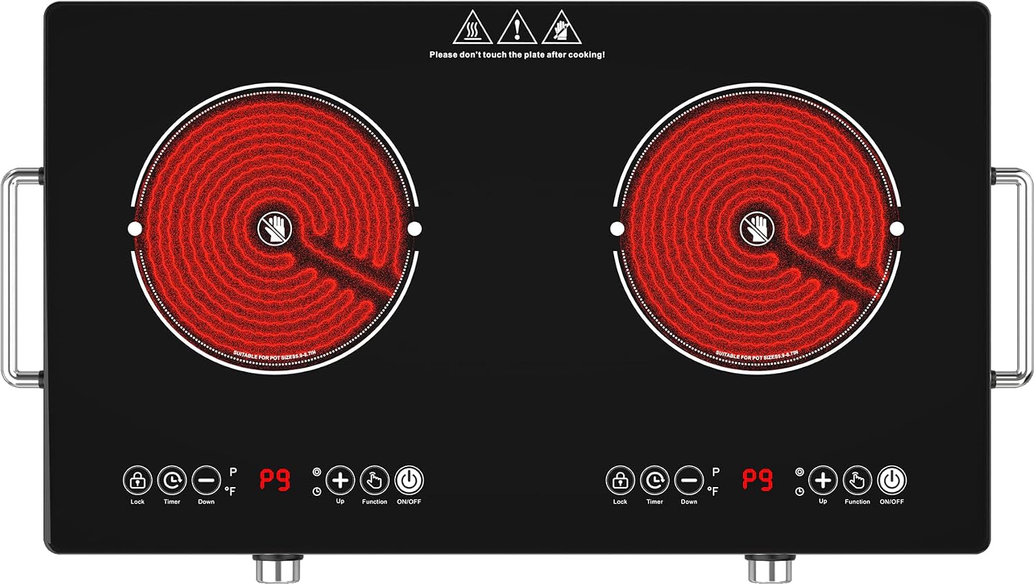 4000w Electric Cooktop 2 Burners, 23'' Electric Stove Top 110v with Plug in, GTKZW Knob Control Countertop & Built-in Ceramic Cooktop, 9 Power Levels, Child Lock, Timer, Over-Heat Protection