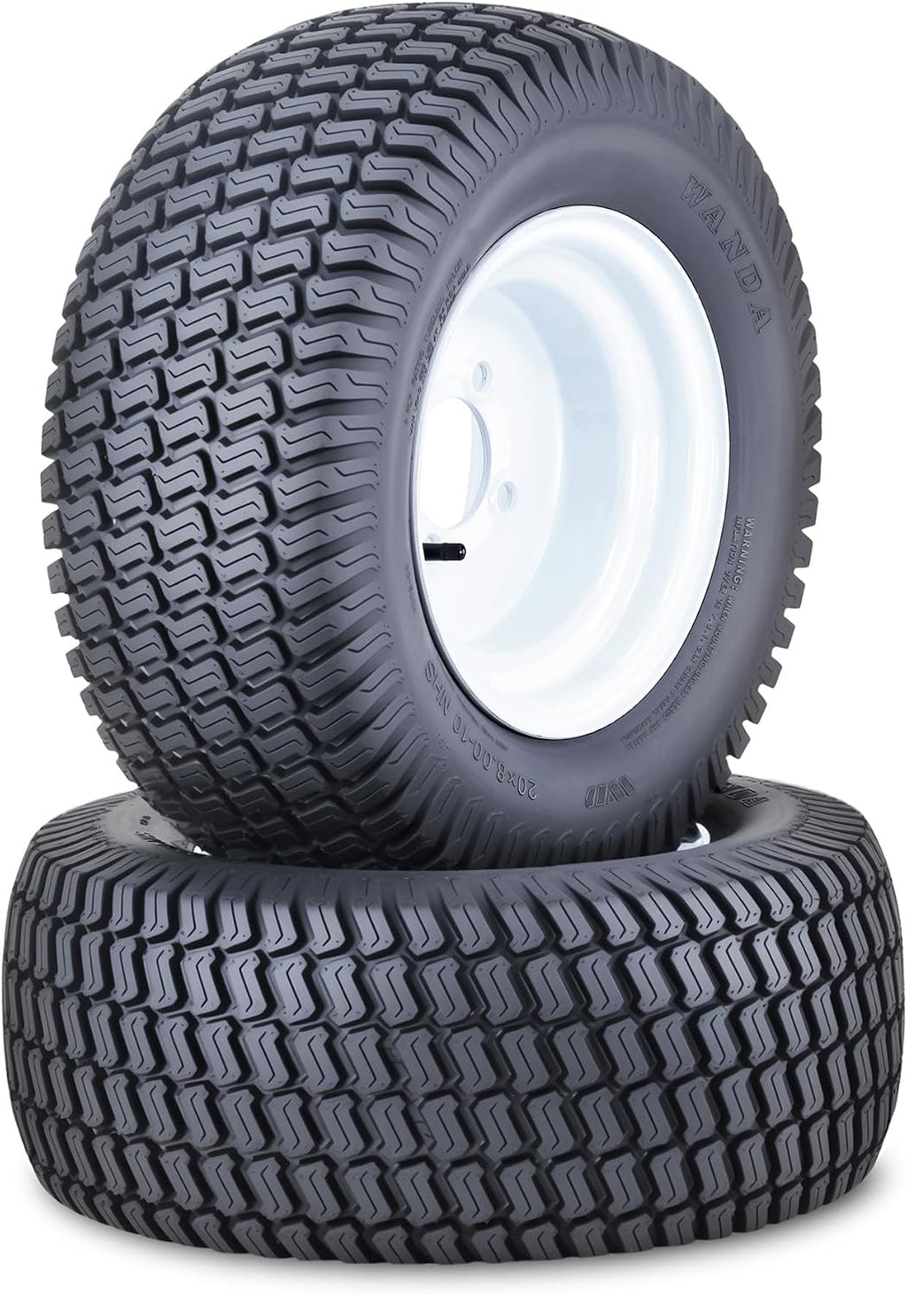 WANDA Lawn Mower Tractor Tire Wheel Assembly 20X8-10 4-Ply with 4 Lugs on 4' PCD White Wheel-13039,SET 2