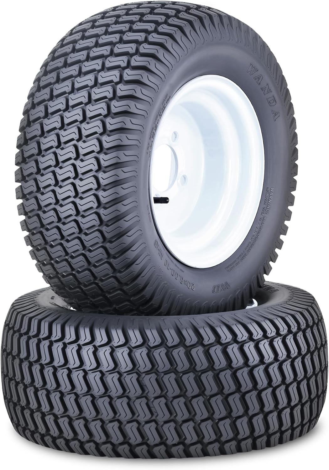 WANDA Lawn Mower Tractor Tire Wheel Assembly 20X8-10 4-Ply with 4 Lugs on 4' PCD White Wheel-13039,SET 2