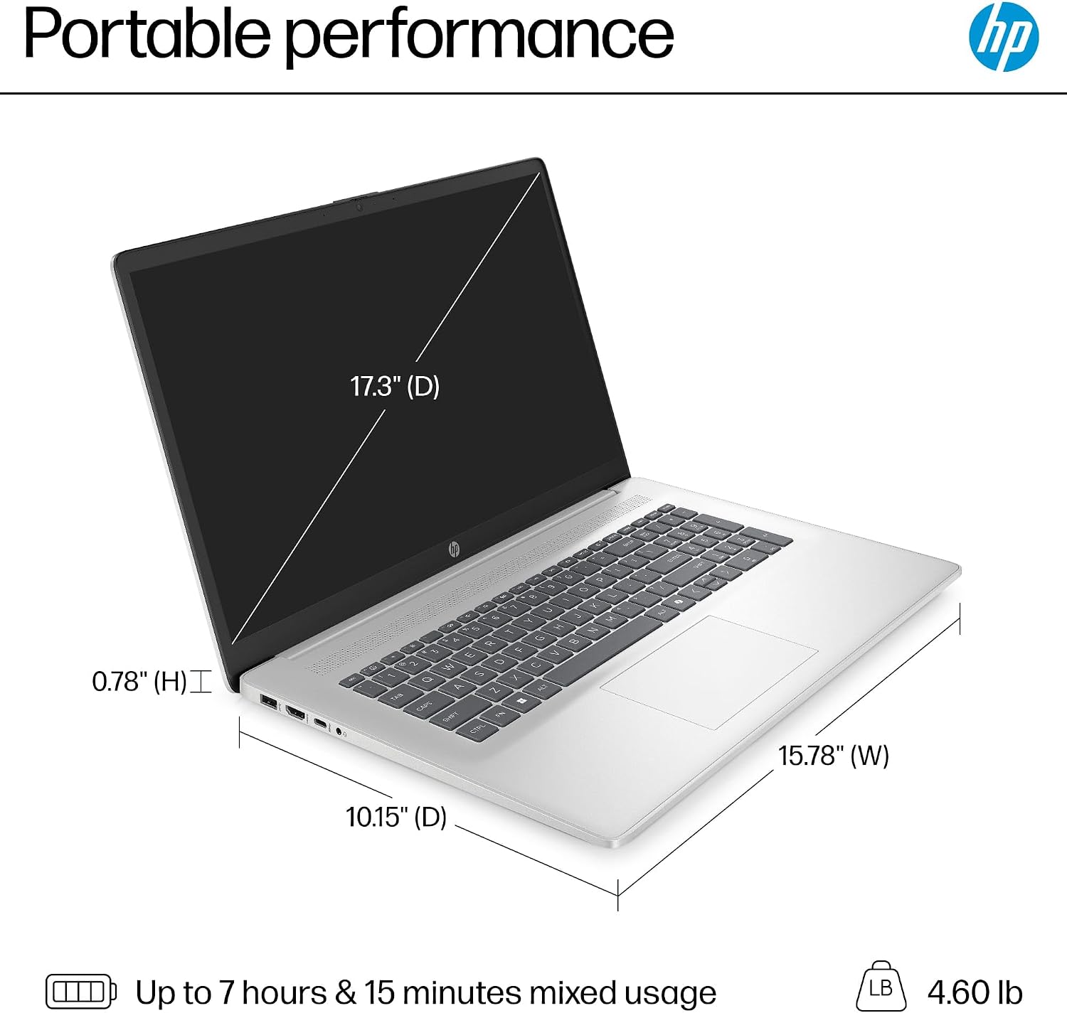 HP 17.3' Laptop Computer, Intel 13th 8-Cores i3-N305 Processor, 32GB RAM, 512GB PCI-E SSD, Windows 11 Pro, Free Lifetime MS Office • Copilot AI, 10-Key Number Pad, w/Accessories, Natural Silver