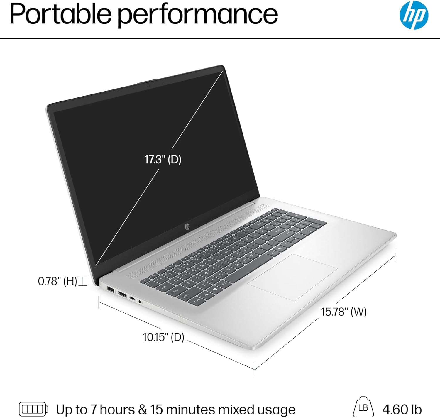 HP 17.3' Business BrightView Laptop, Intel i3 8-Core Processor, 32GB RAM, 2TB PCI-E SSD, HDMI, USB-C, Windows 11 Pro with Copilot, Includes Hub and Mouse, Intel UHD Graphics, Silver