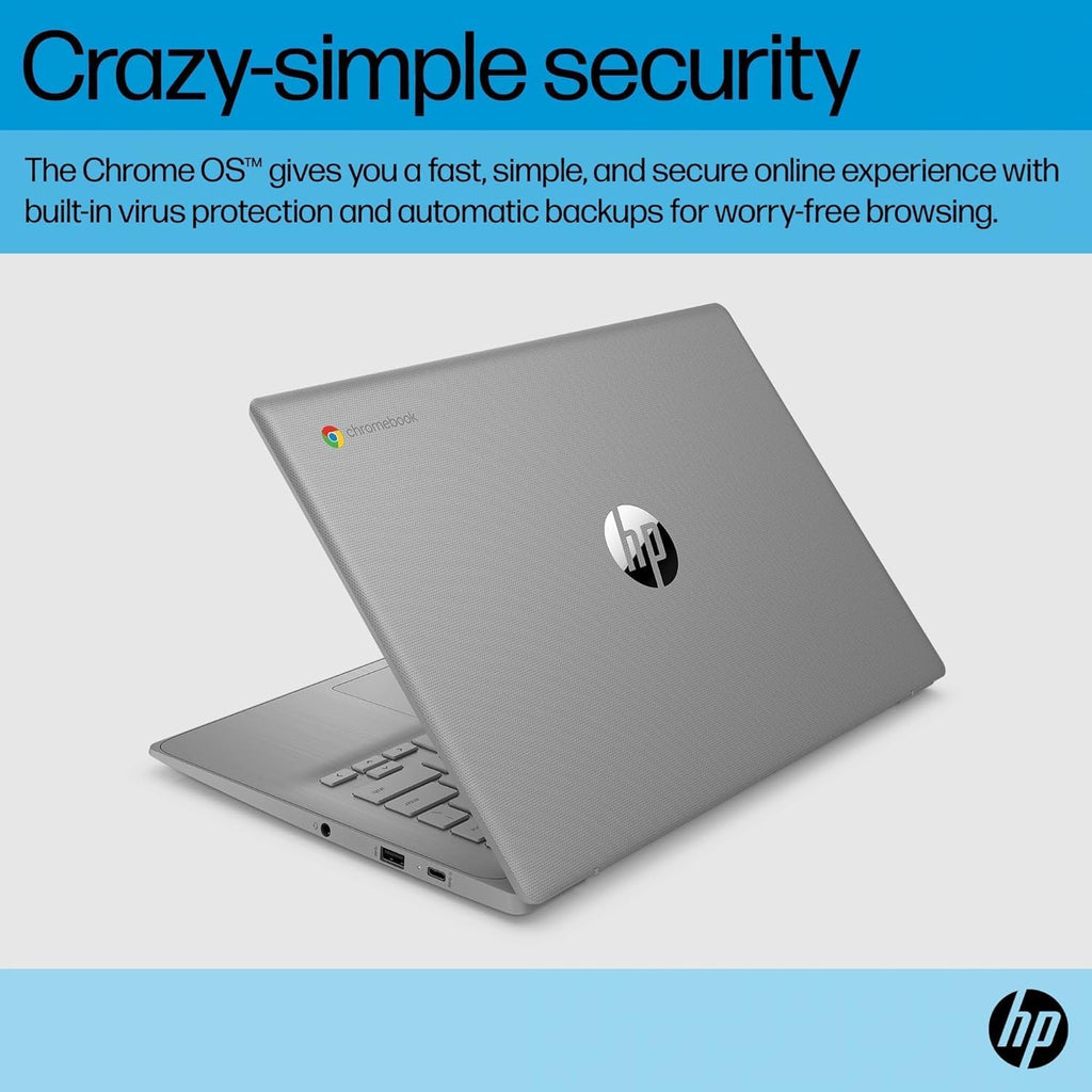 HP Chromebook 14 Laptop (14' Anti-glare, Intel 4-Core Celeron N4120, 4GB RAM, 128GB Storage (64GB+64GB SD)) for Home & Student, Lightweight, 14-Hr Battery Life, Webcam, Wi-Fi, IST HUB, Chrome OS, Grey