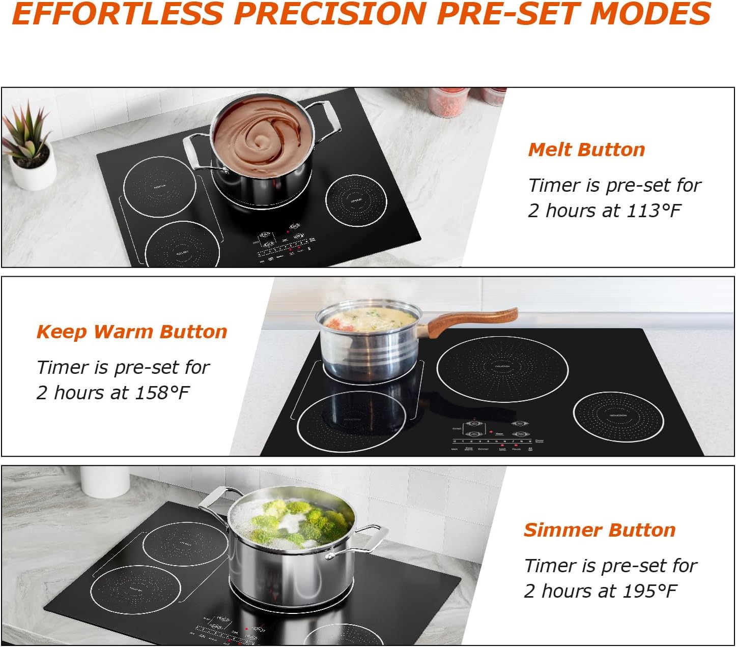 30 Inch Induction Cooktop 4 Burners, Flat Glass Top Electric Stove Hob with Bridge-SYNC, 3 Preset Modes Booster, Timer, Pause, Child Lock, Drop in, 208~240V/40A, Black