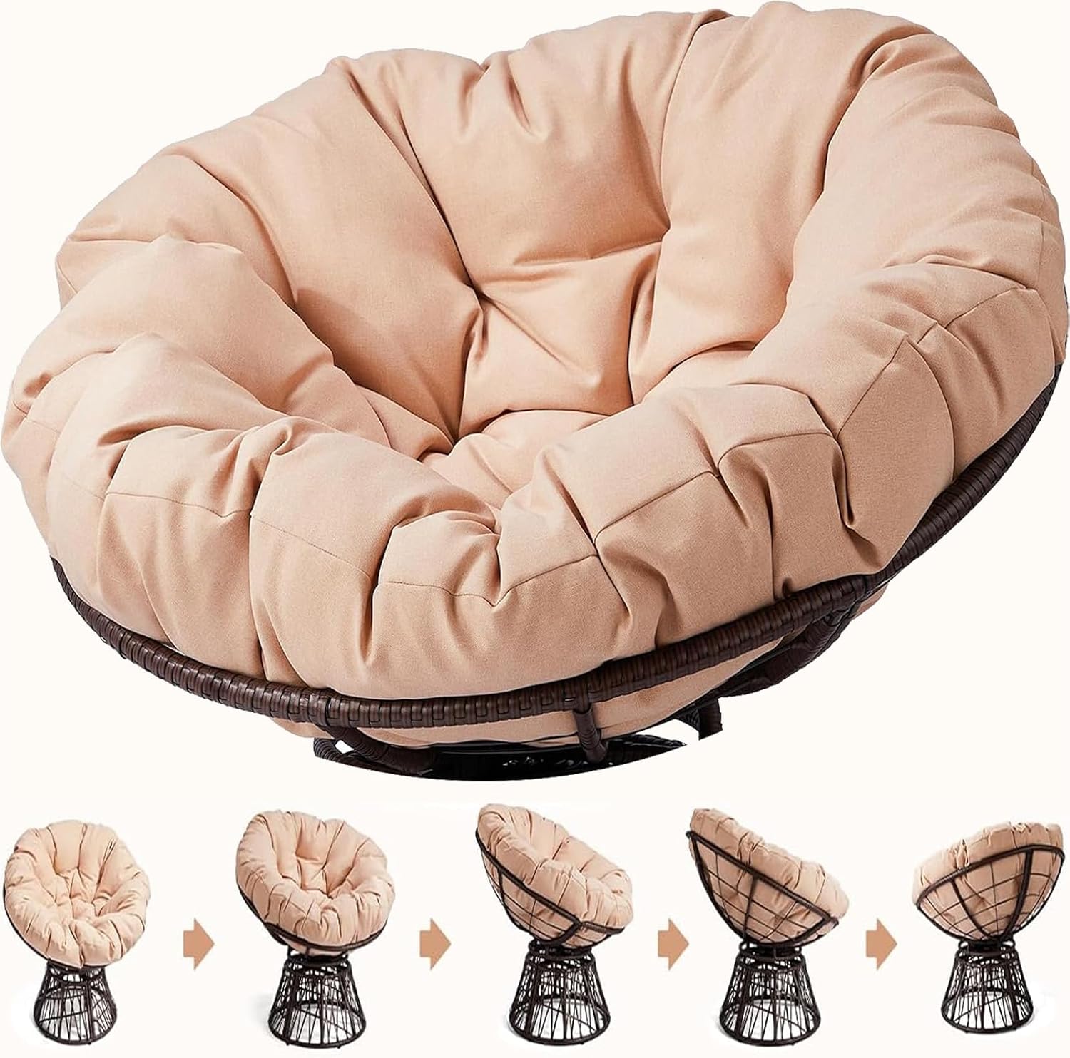Round Papasan Chair Cushion 16-63inch (40-160cm) Thick Comfy Seat Pillow for Indoor/Outdoor Hanging Egg/Swing/Rocking Chairs & Wicker Furniture(Black,140x140cm)