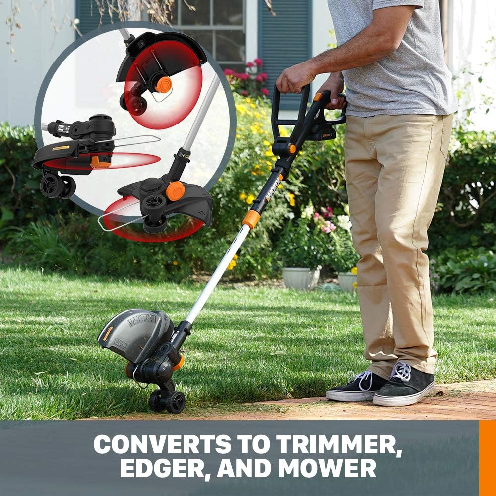 WORX 3 in 1 Cordless String Trimmer/Lawn Edger/Mini Mower, 12' Electric Weed Wacker with Command Feed, 20V Weed Eater with 5.5 LBS, 2 Batteries & Charger Included, WG170