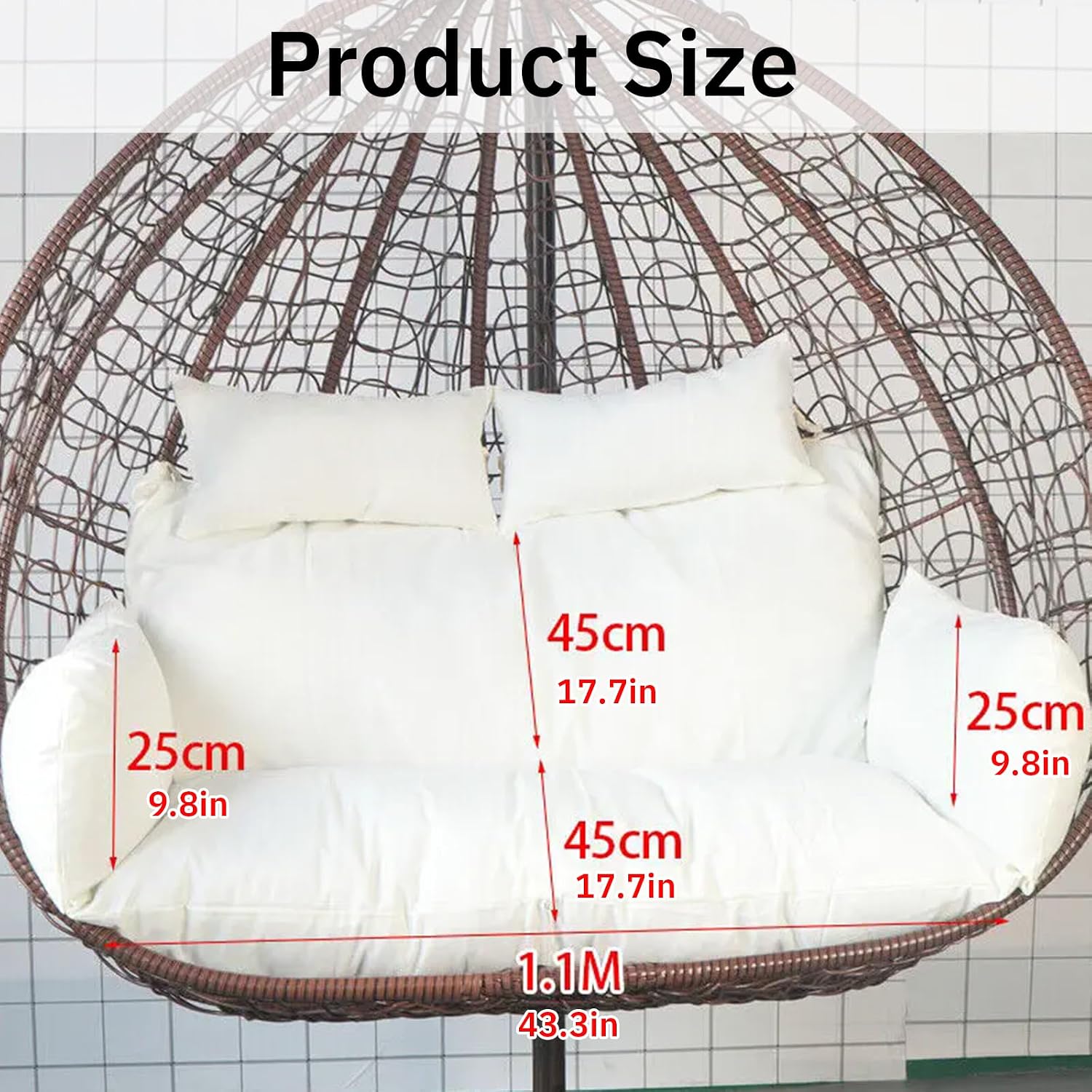 Hammock Swing Chair Cushion, Swing Chair Replacement Pad, Double Egg Chair Cushion Luxury Outdoor Patio Wicker Loveseat Hanging Chair Cushion for 2 Persons Patio Backyard Balcony,Purple Rose