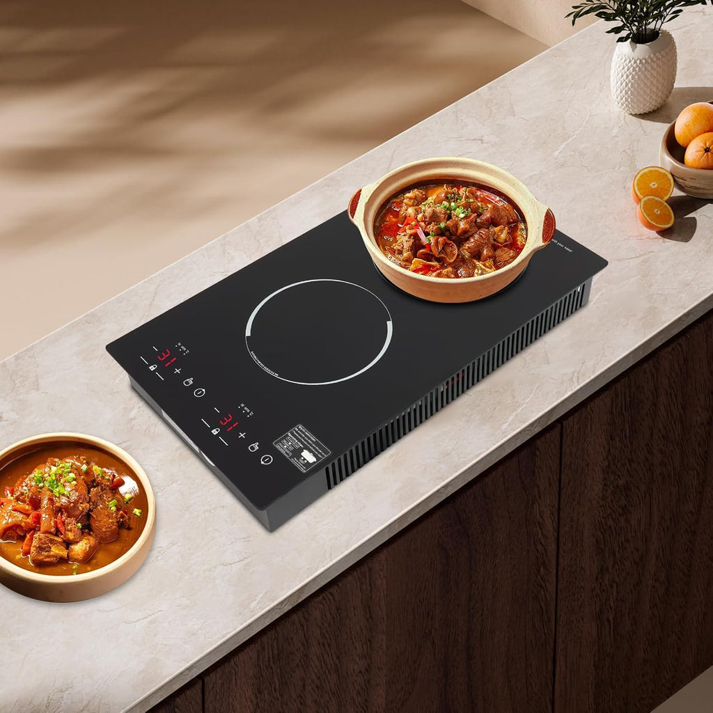2300W Double Burners Induction Cooktop,Portable Electric Stove with US Plug, Touch Control,Safety Lock, 9 Gears Firepower Countertop Induction Cooker for Kitchen Camping RV (Double Burners B)