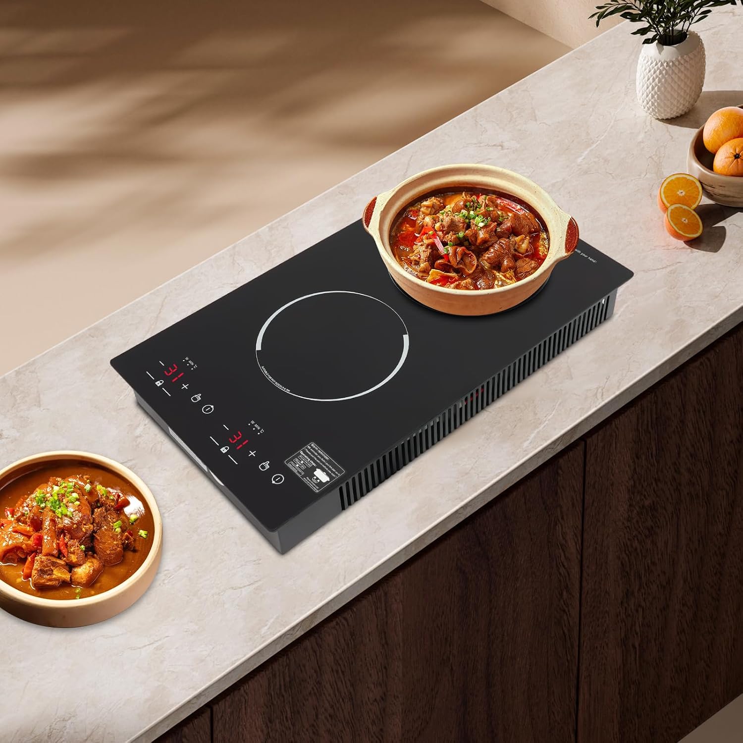 2300W Double Burners Induction Cooktop,Portable Electric Stove with US Plug, Touch Control,Safety Lock, 9 Gears Firepower Countertop Induction Cooker for Kitchen Camping RV (Double Burners B)
