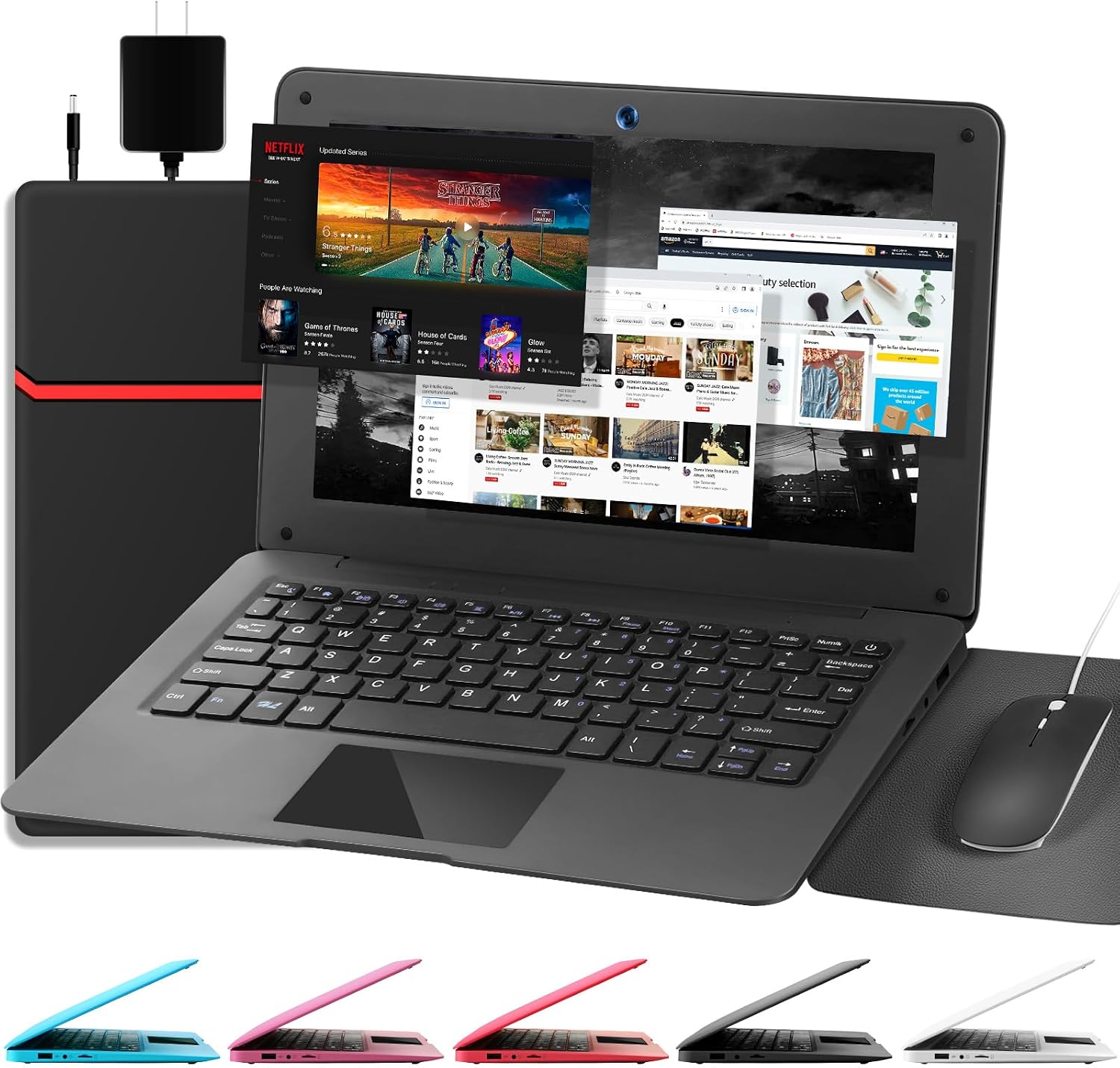 G-Anica Laptop Computer(10.1 inch), Quad Core Powered by Android 12.0, Netbook Computer with WiFi, Webcam and Bluetooth, Mini Laptop with Bag, Mouse, and Mouse Pad for Kids and Adults（Black）