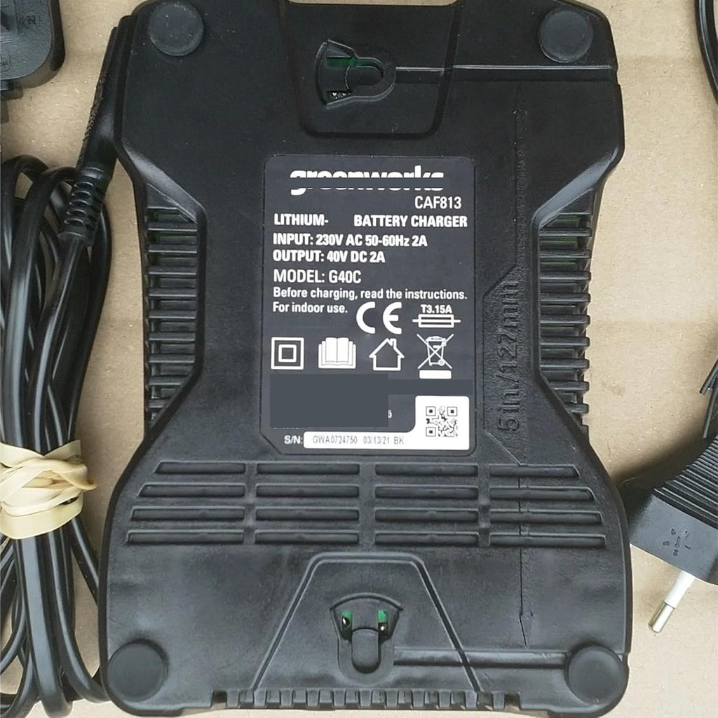 G40C 40V Lithium Battery Pack Electric Chain Saw Lawn Mower Hedge High Branch Saw 2A Charger 230V. Compatible with Greenworks 40V 29462 29472 Garden Electric Tool