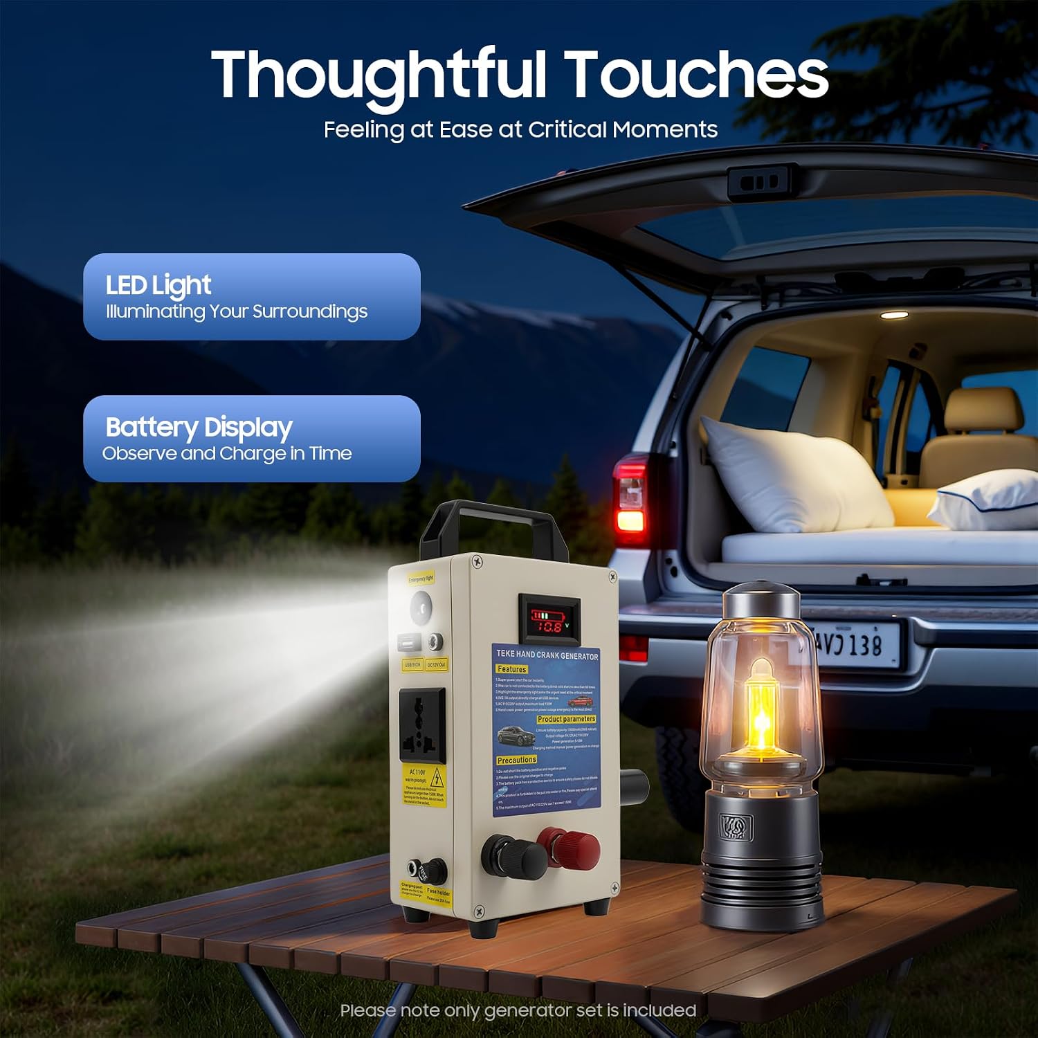 Portable Hand Crank Generator 12V DC, High Power Charger Emergency Power Supply Charger for Camping Outdoor Mobile Phone Computer Charging with USB Plug