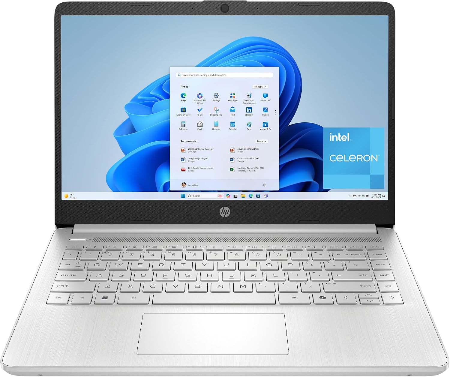 HP 14 inch Laptop, HD Touchscreen Display, Intel Celeron N4500, 4 GB RAM, 64 GB eMMC, Intel UHD Graphics, Windows 11 Home in S Mode, Natural Silver, 14-dq3550nr