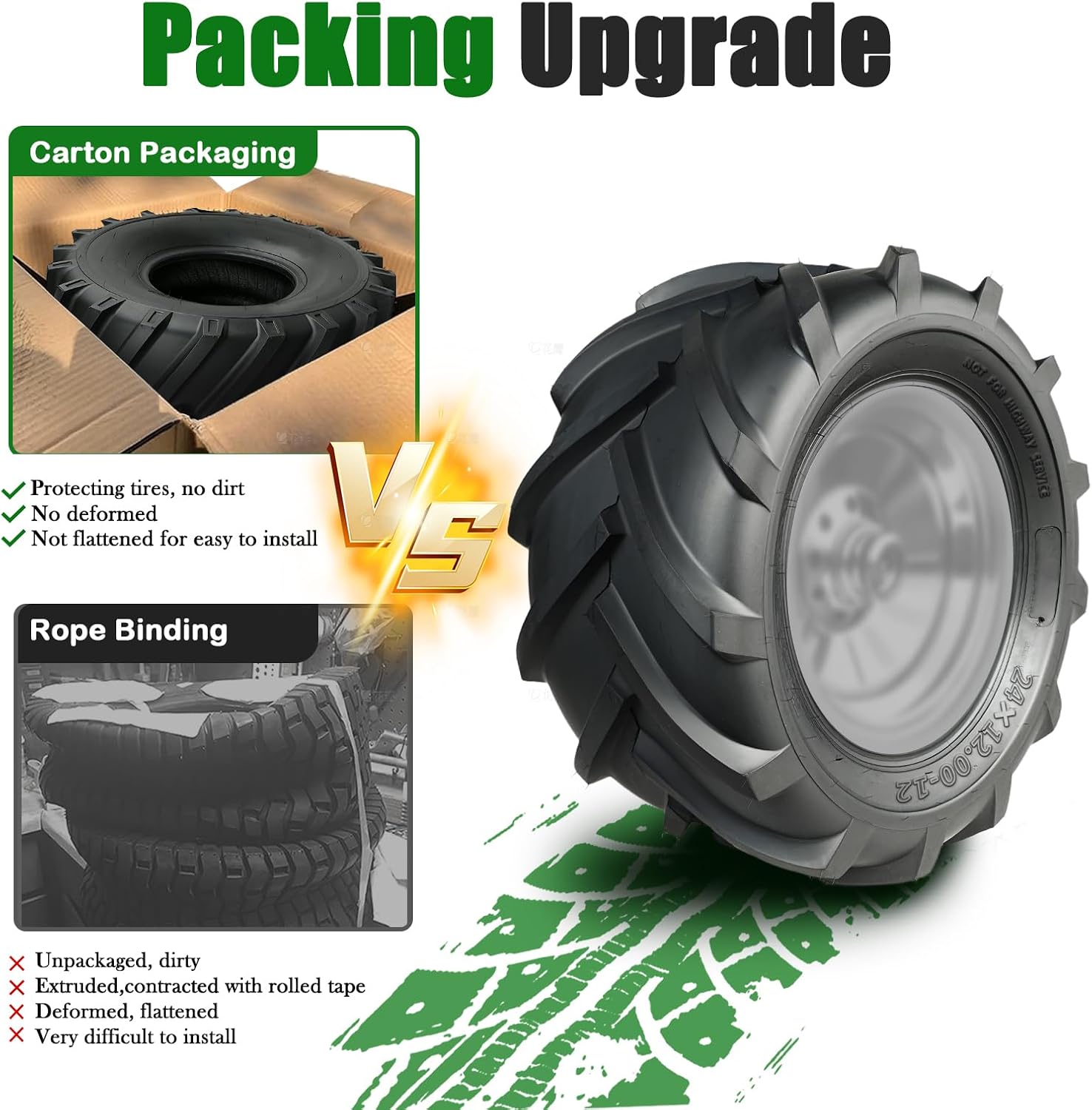TRIPOWER 24x12x12 Garden Tractor Tires - 24x12.00-12 Lawn Mower Tires for Zero Turn Wrok on Hill - Workout Tire for Flipping, Super Traction, 6PR Tubeless, Set of 2
