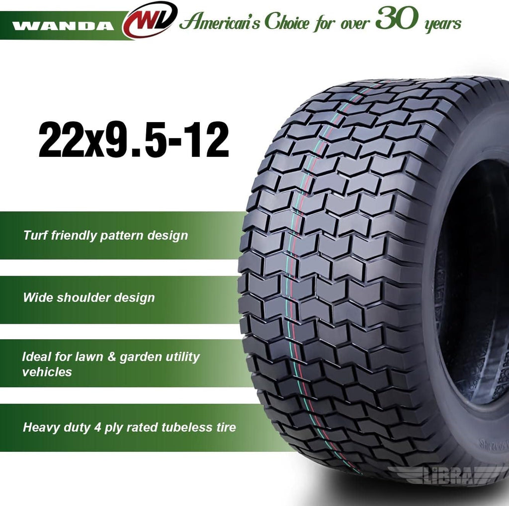 WANDA 22X9.5-12 Lawn Mower Tractor Cart Turf Tires 4 Ply 22x9.5x12 -Set 2-13135