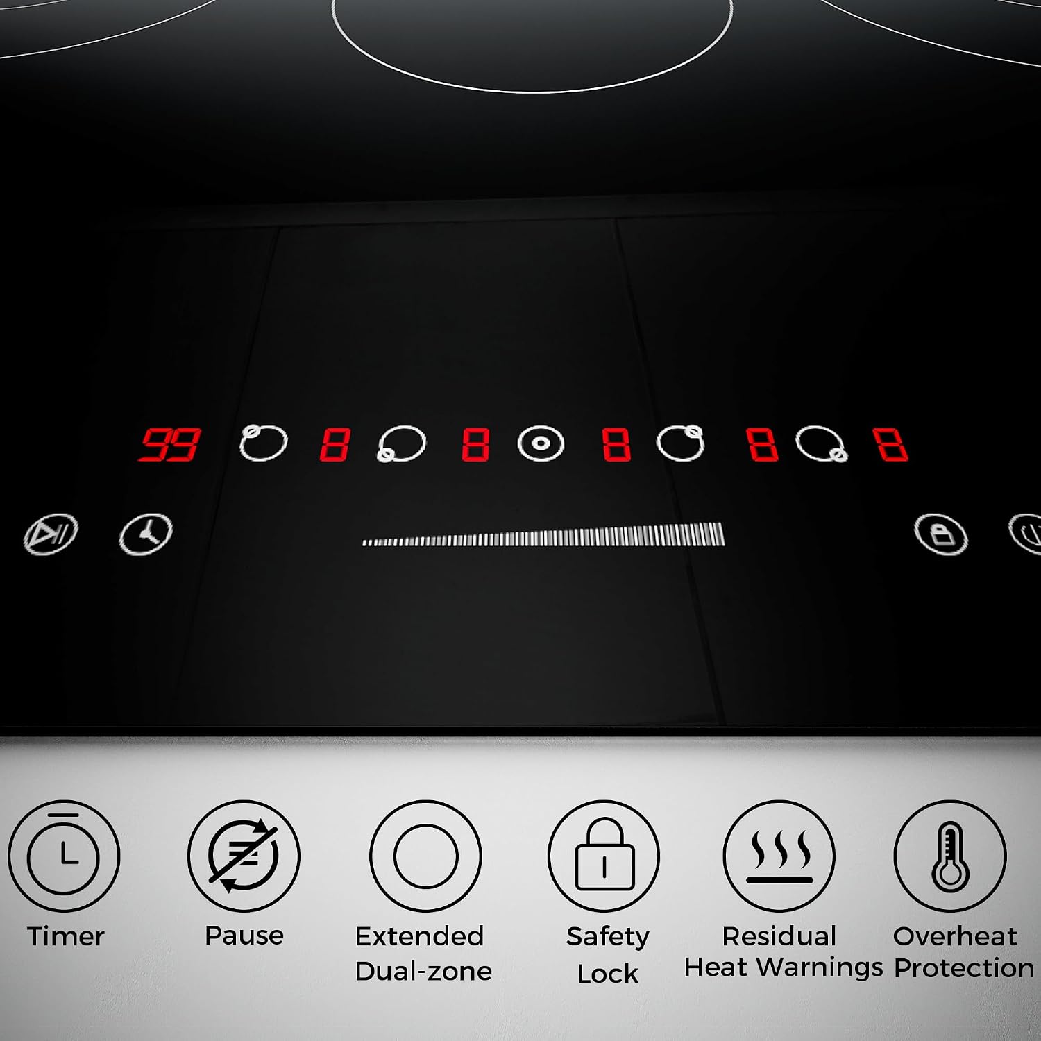 Empava 36 Inch Electric Ceramic Cooktop, 5 Radiant Burners with Dual-Ring Rear Zones & 100W Warmer, Touch Slider Controls, Stop & Go, Child Lock, Built-in, ETL Certified