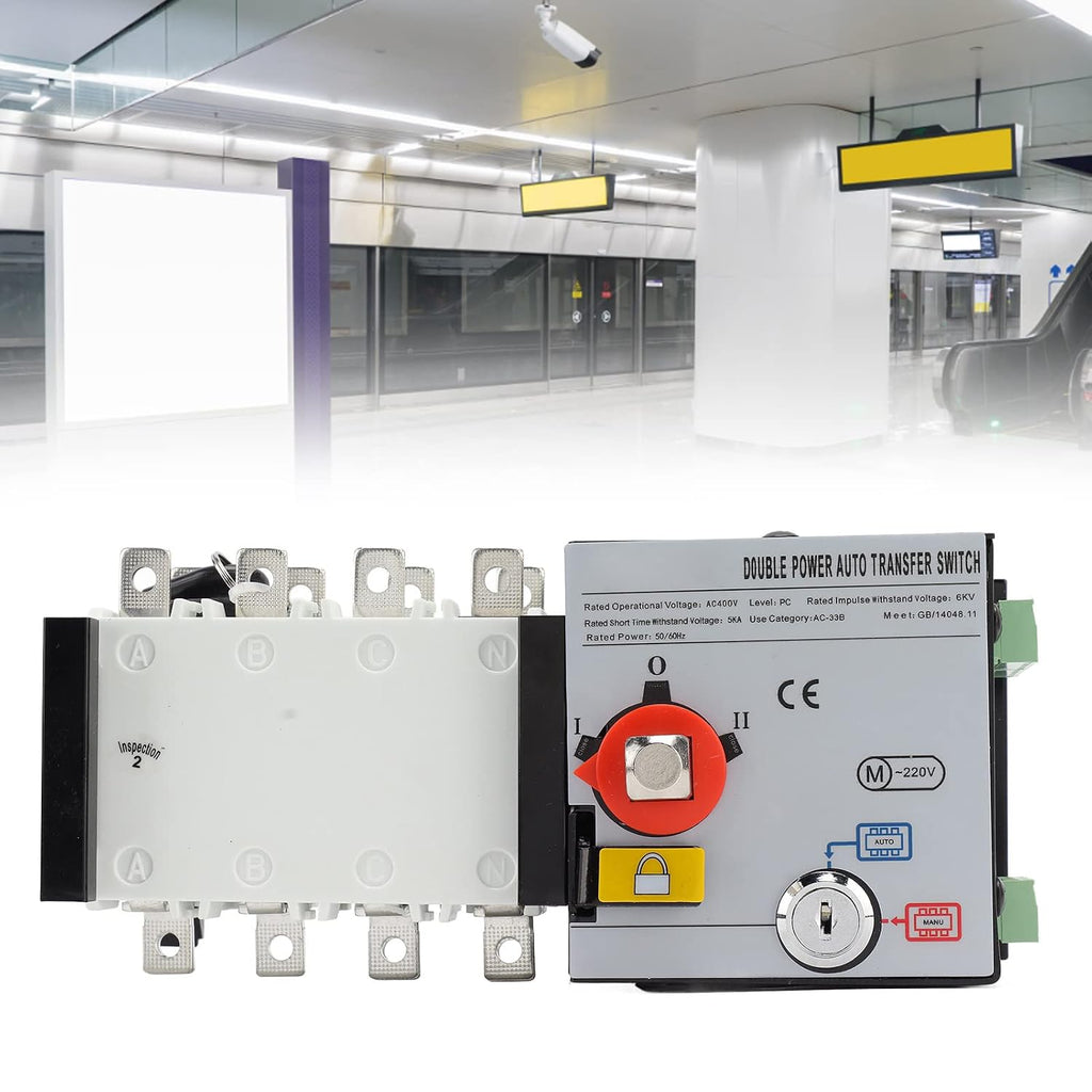 Generator Transfer Switch Dual Power Automatic Transfer Switch AC400V Advanced Technology Reliable Multi Protection for Home Office Buildings Public Places PC Material (125A)
