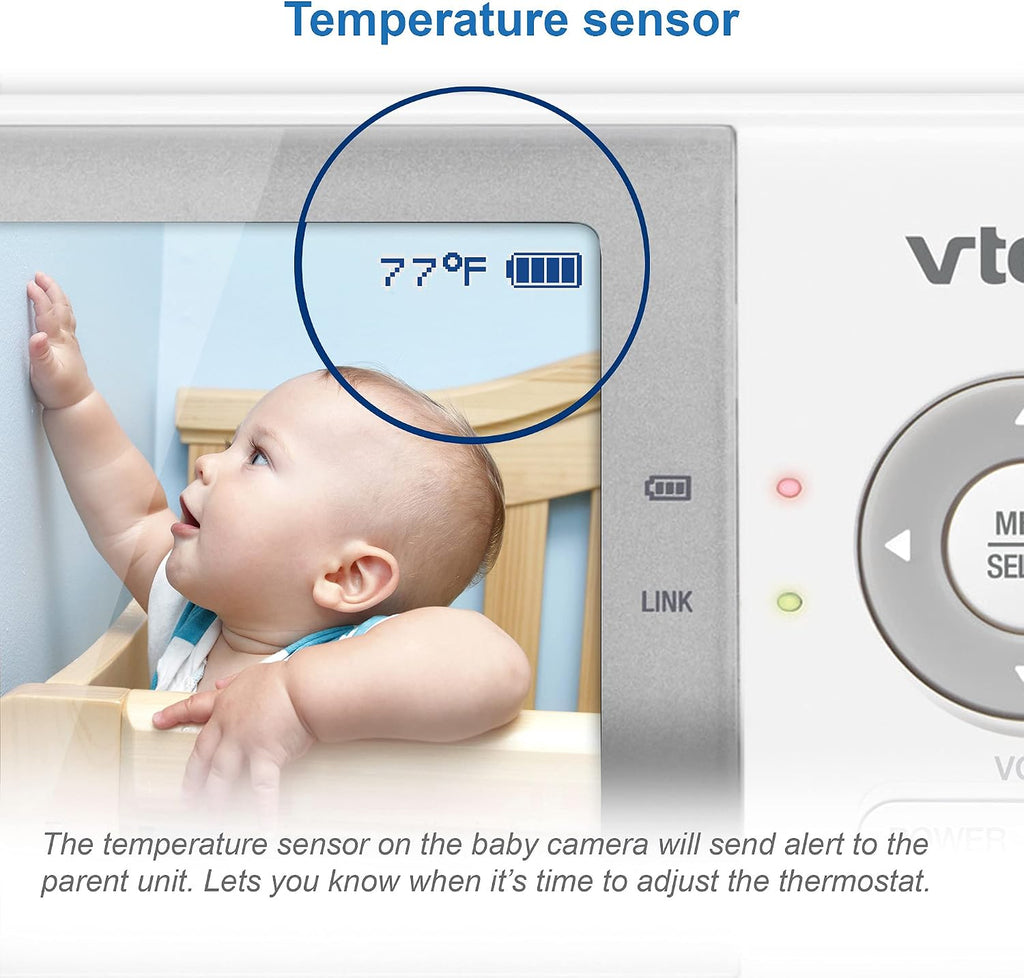 VTech VM923-2 Baby Monitor, 2.8'Screen, 1000ft Range, Pan-Tilt-Zoom, Night Vision, 2-Way Audio, Temperature Sensor, Lullabies, Secured Transmission No WiFi