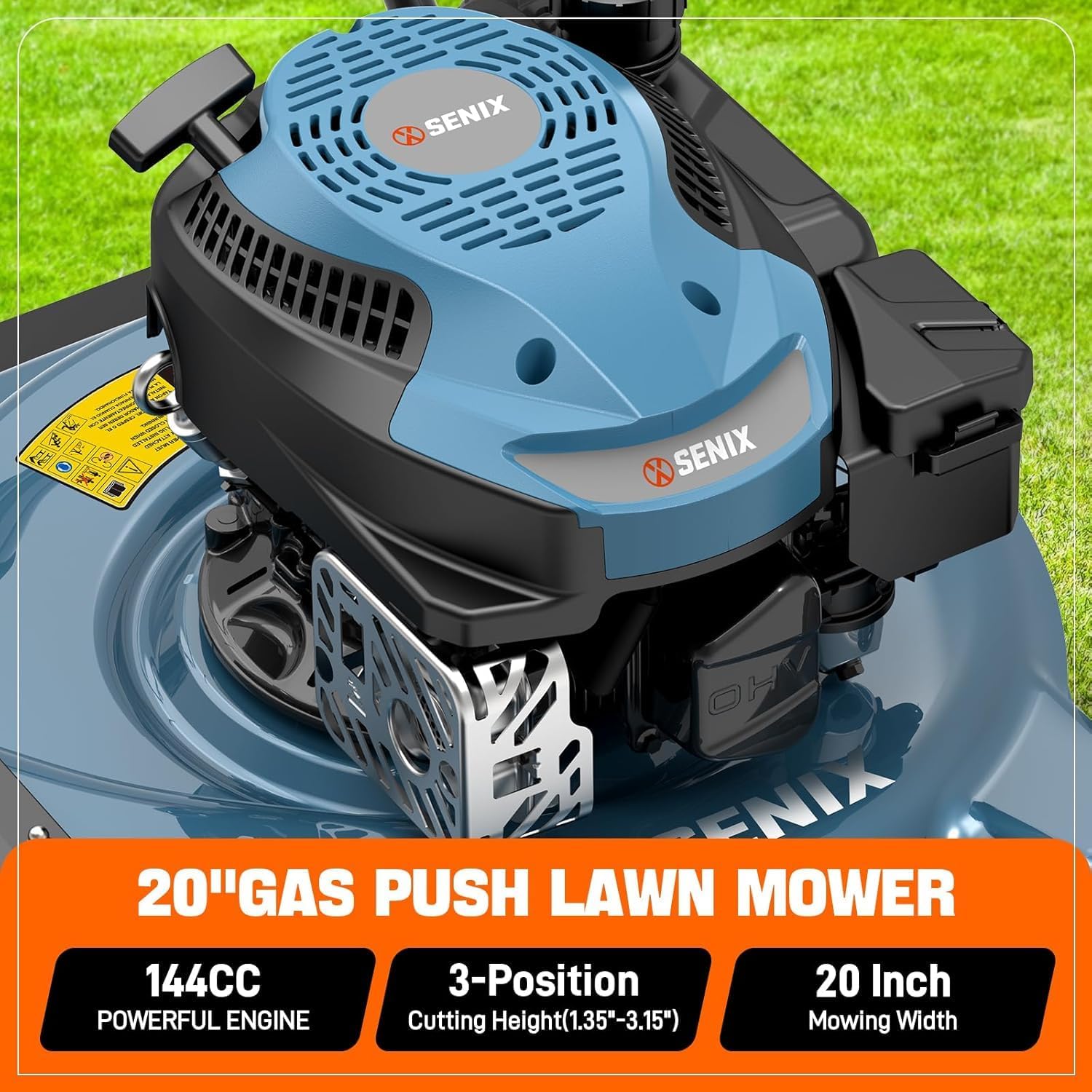 SENIX 17-Inch 26.5 cc Gas Weed Wacker, 20-Inch 144 cc 4-Cycle Gas Lawn Mower, 26.5cc Gas Leaf Blower and 16' Corded Chainsaw Kit