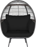 Tangkula PE Wicker Egg Chair, Patiojoy Oversized Indoor Outdoor Patio Lounge Chair with Cushions and Pillows, Steel Frame Basket Chair for Garden, Deck, Balcony, Living Room (Black)