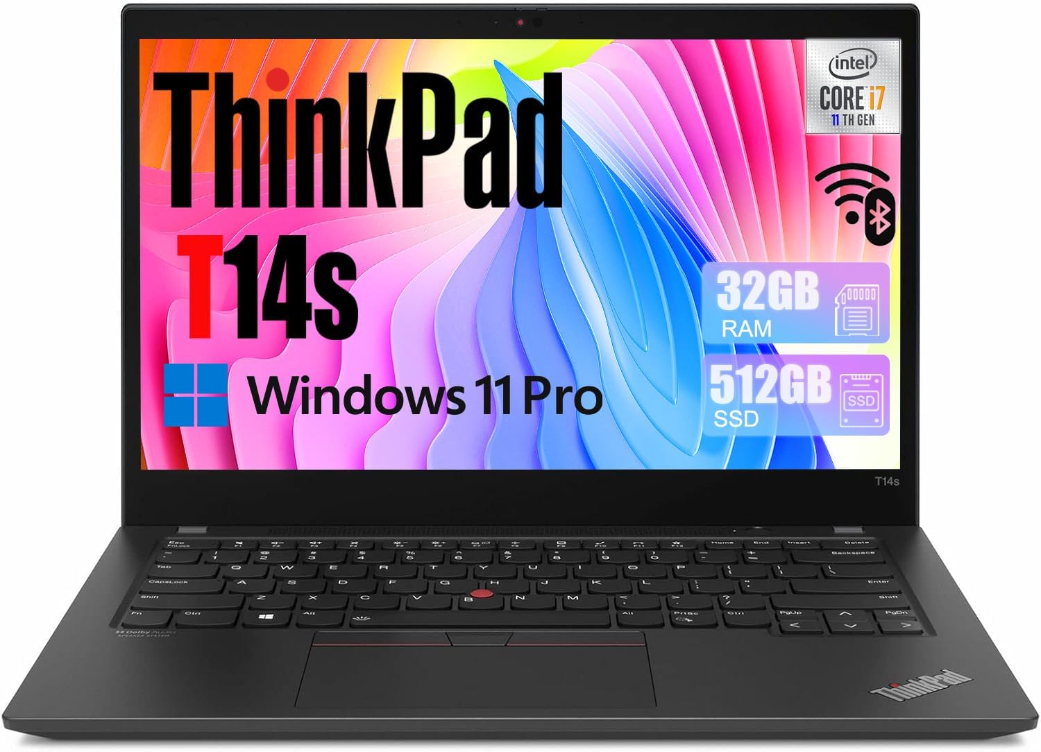 Lenovo ThinkPad T14s Gen 2 14-inch FHD Laptop Computer, Intel Core i7-1185G7, 32GB DDR4 RAM, 512GB SSD, Fingerprint Reader, HDMI, Thunderbolt 4, RJ-45, Windows 11 Pro (Renewed)