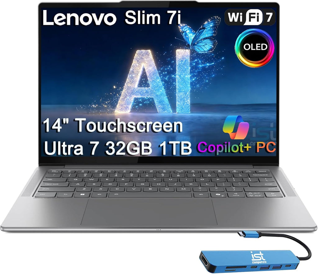 Lenovo Slim 7i Aura Edition AI Laptop (14' FHD+ OLED Touchscreen, Intel Core Ultra 7 258V, 32GB DDR5, 1TB SSD), Arc 140V GPU, Copilot+ PC, 17-Hr Battery Life, 5MP IR Webcam, Wi-Fi 7, Win 11 Home